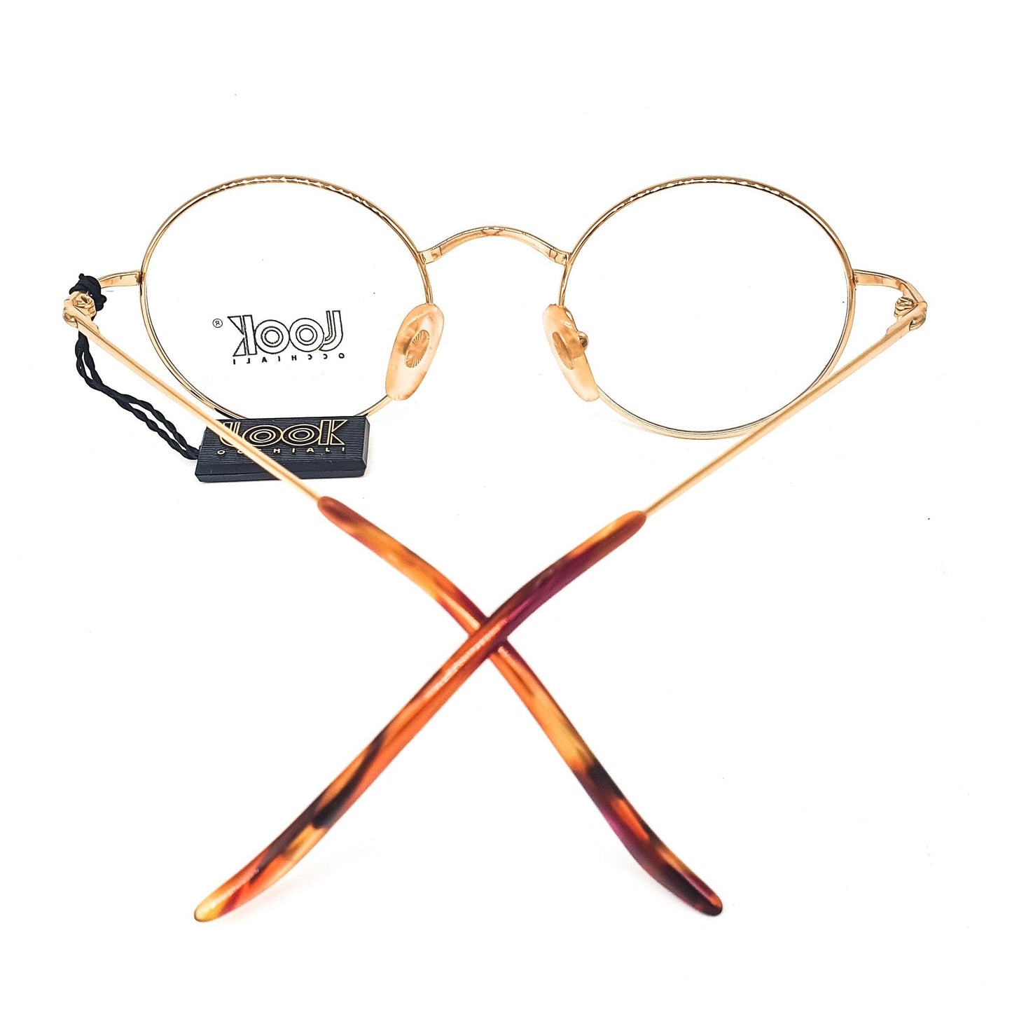 Look round gold metallic eyeglasses frames made in italy with tortoise cable rim, 1980s nos