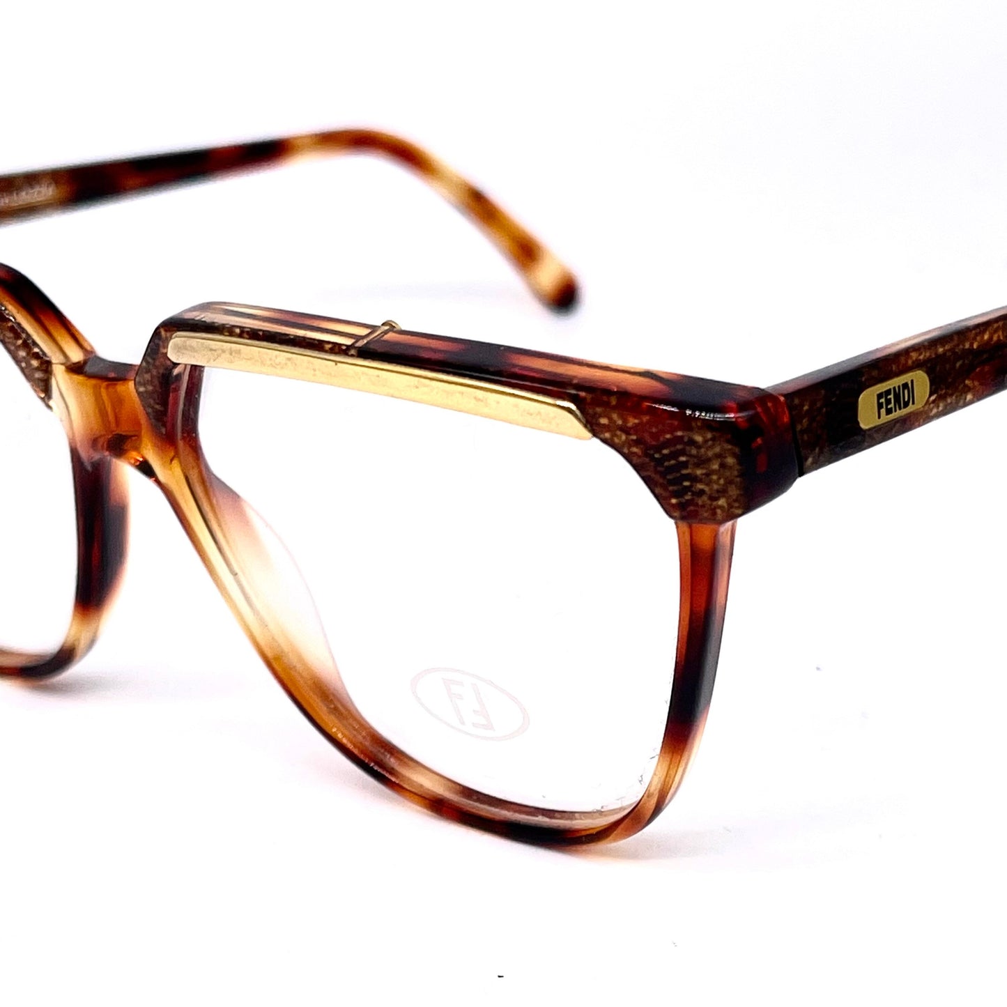 Fendi by Lozza FV86 square tortoise eyeglasses with golden brown details, NOs 80s