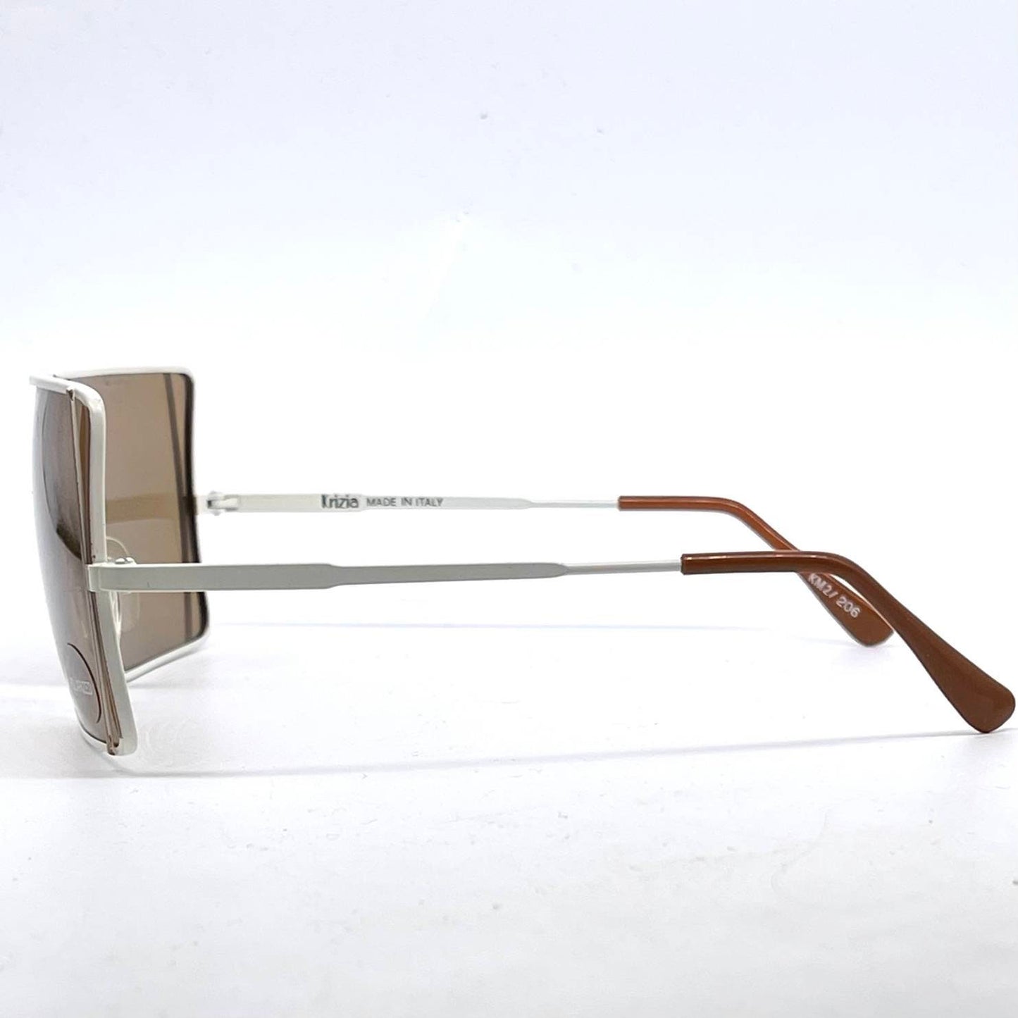 Krizia KM2 minimalist squared shield sunglasses in white & brown enameled metal, NOS 80s