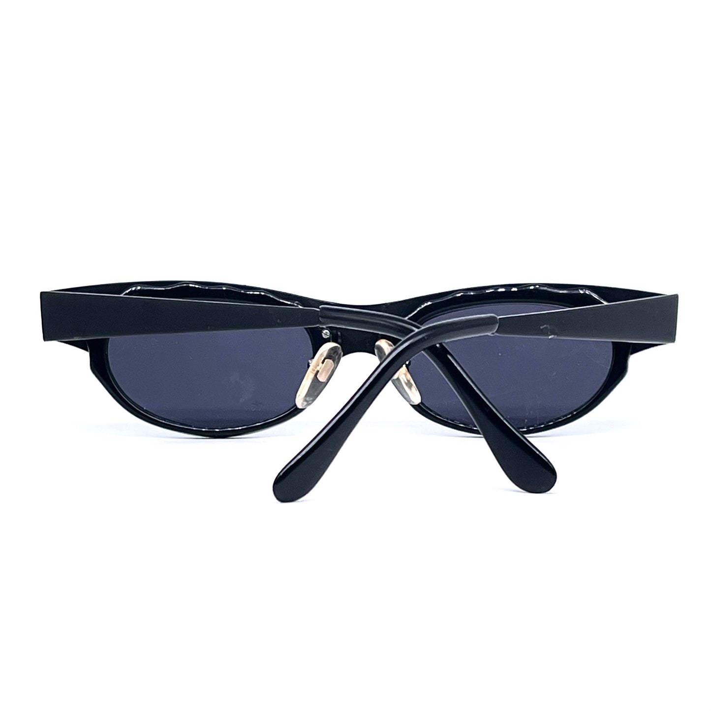 Incognito avant garde total black cateye sunglasses w- unusual wavy oval rims, nos 80s
