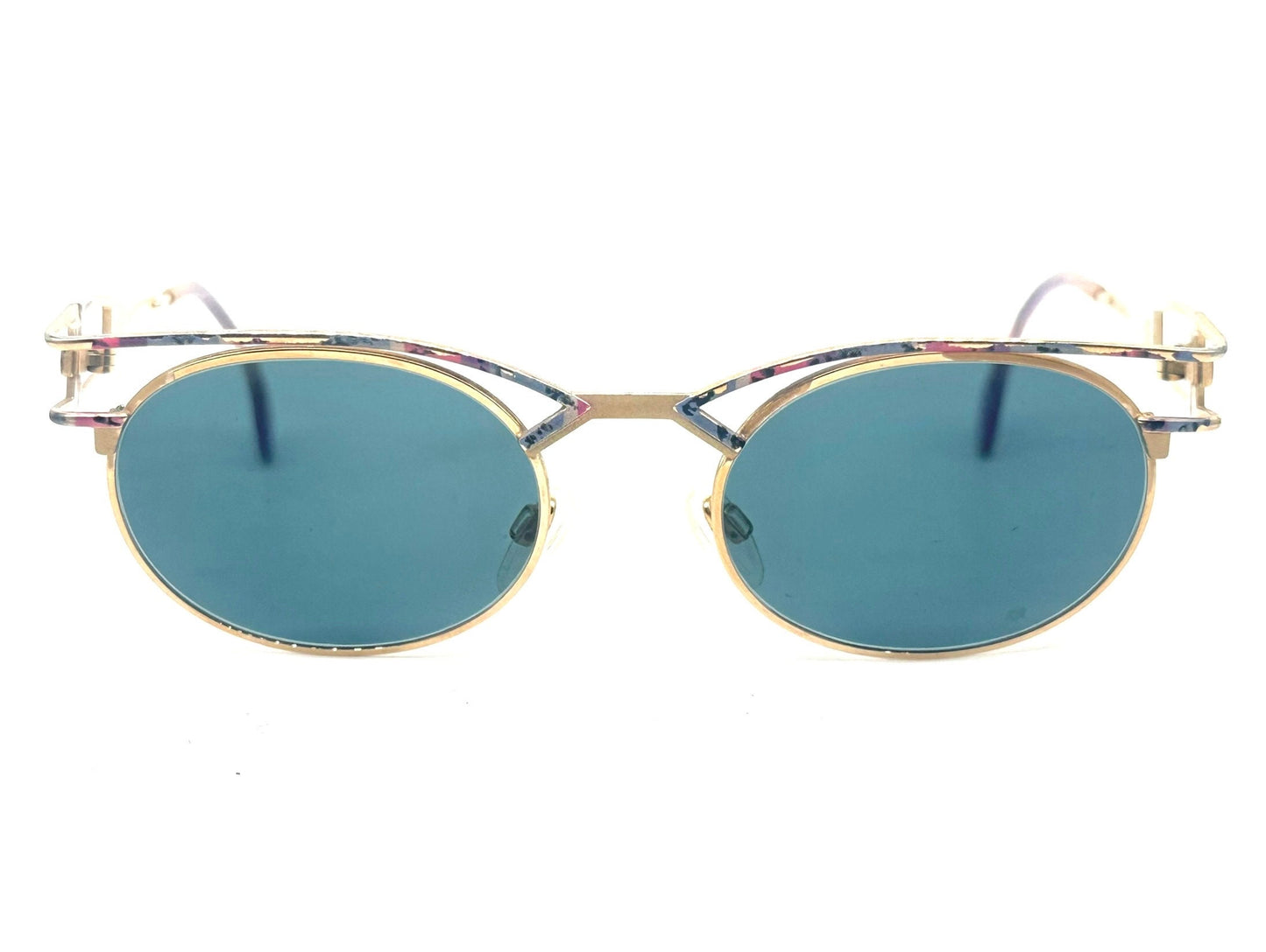 Cazal hip oval gold sunglasses with rainbow enameled details, W Germany 80s good condition