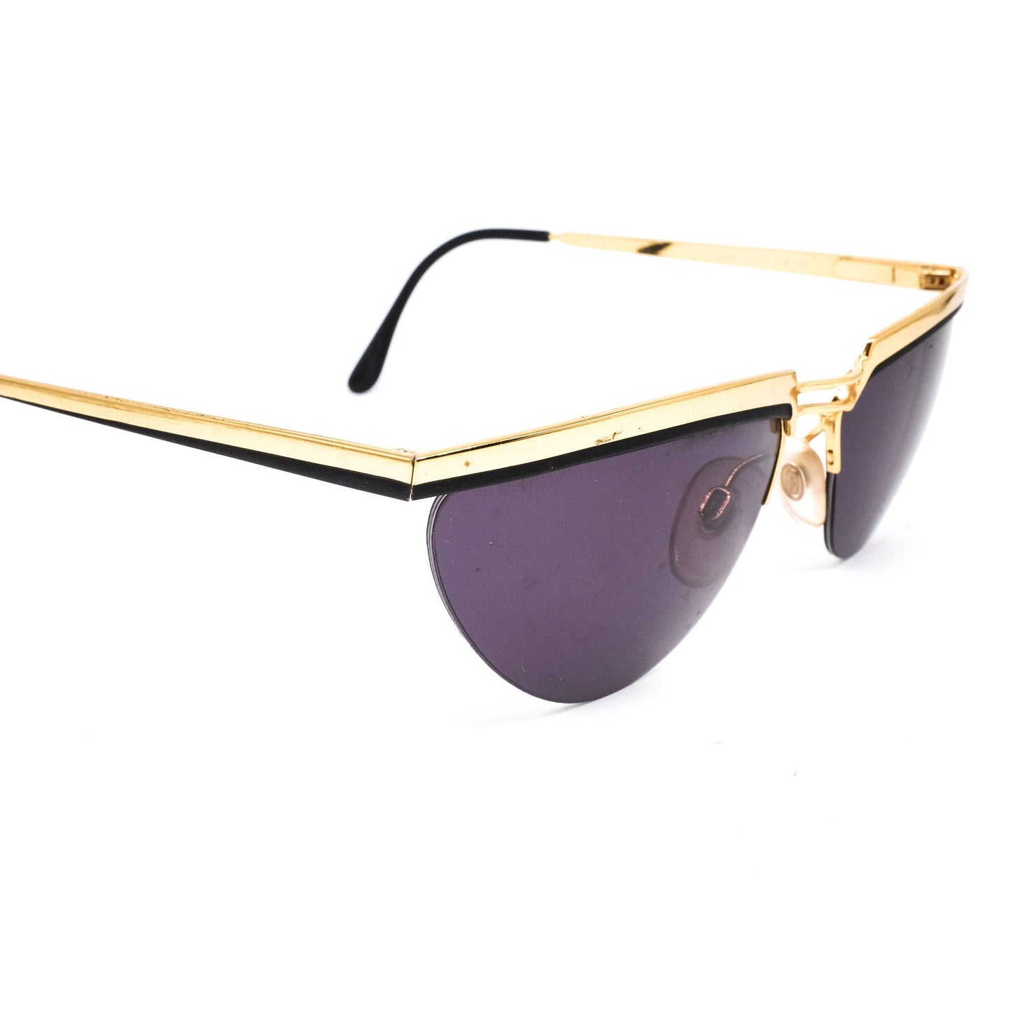 Vogart semi rimless cateye sunglasses built in golden metal, 1980s NOS Italy