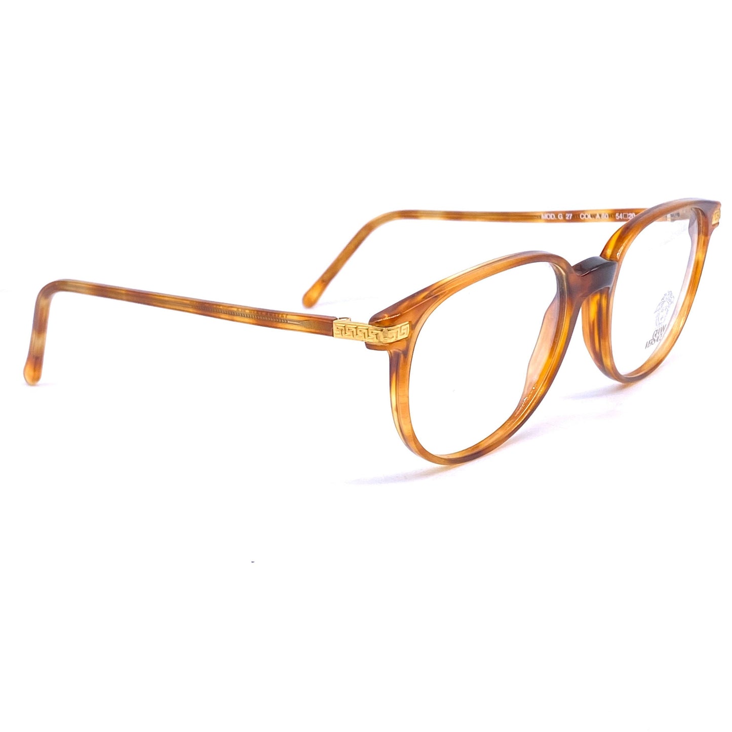 Gianni Versace G27 square tortoise eyeglasses with golden Greek hinges, NOS 90s