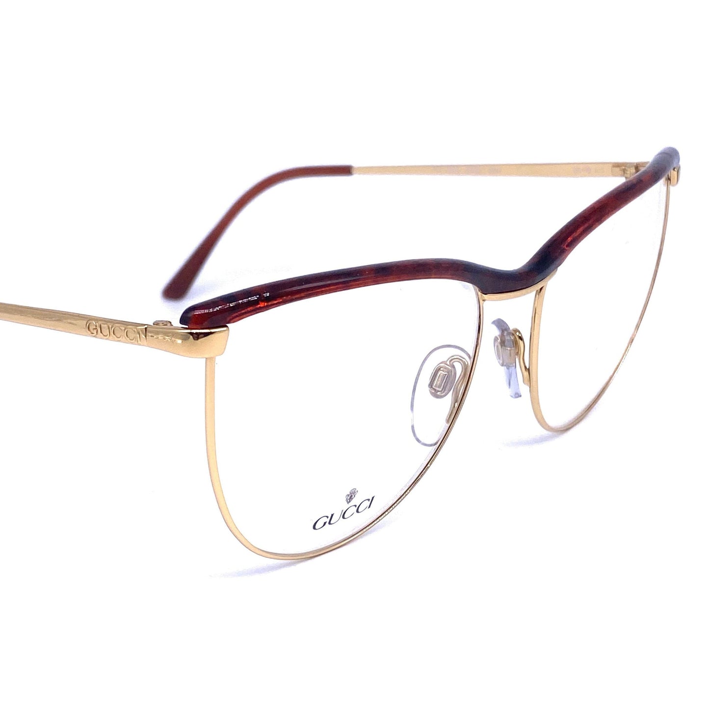 Gucci GG2322 golden metal cateye eyeglasses with tortoise browline, NOS 80s Italy