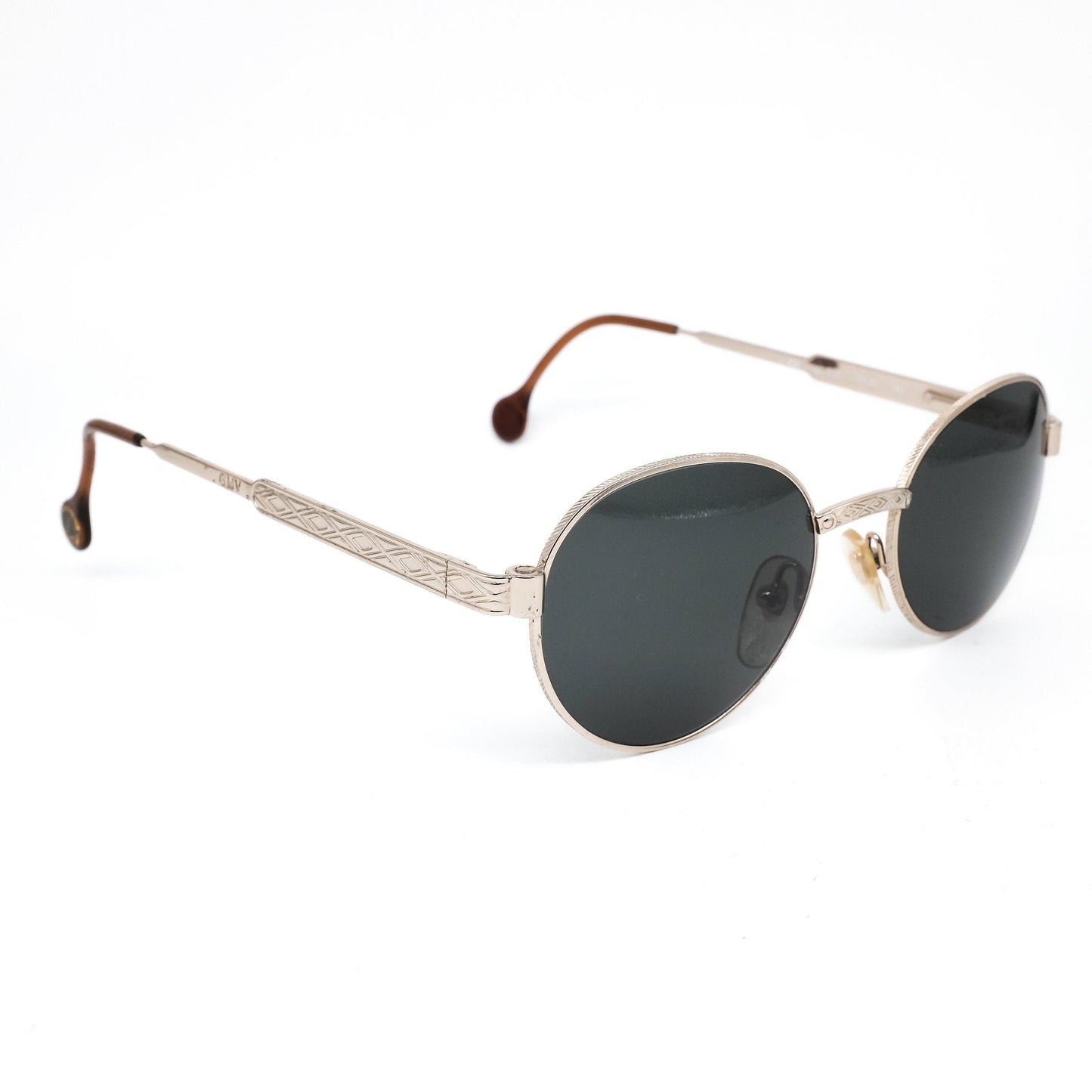 Gian Marco Venturi V932 classic oval minimal silver metallic sunglasses w/ black lenses in finely carved body 80s NOS Italy