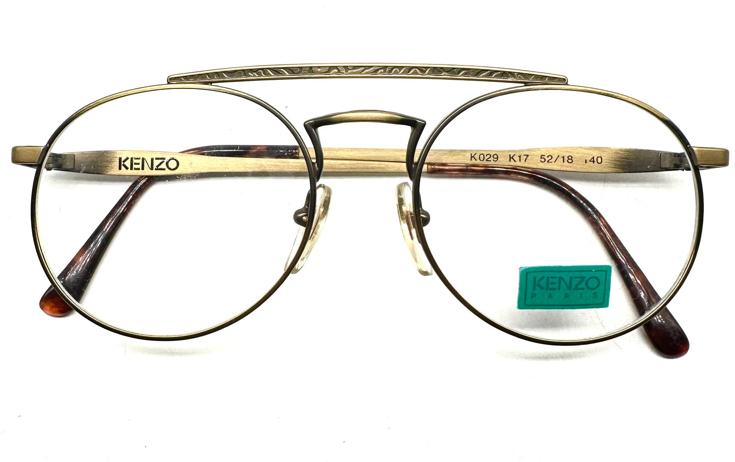 Kenzo 029 round dbl bridge aviator glasses frames w- carved deco details, NOS 80s France