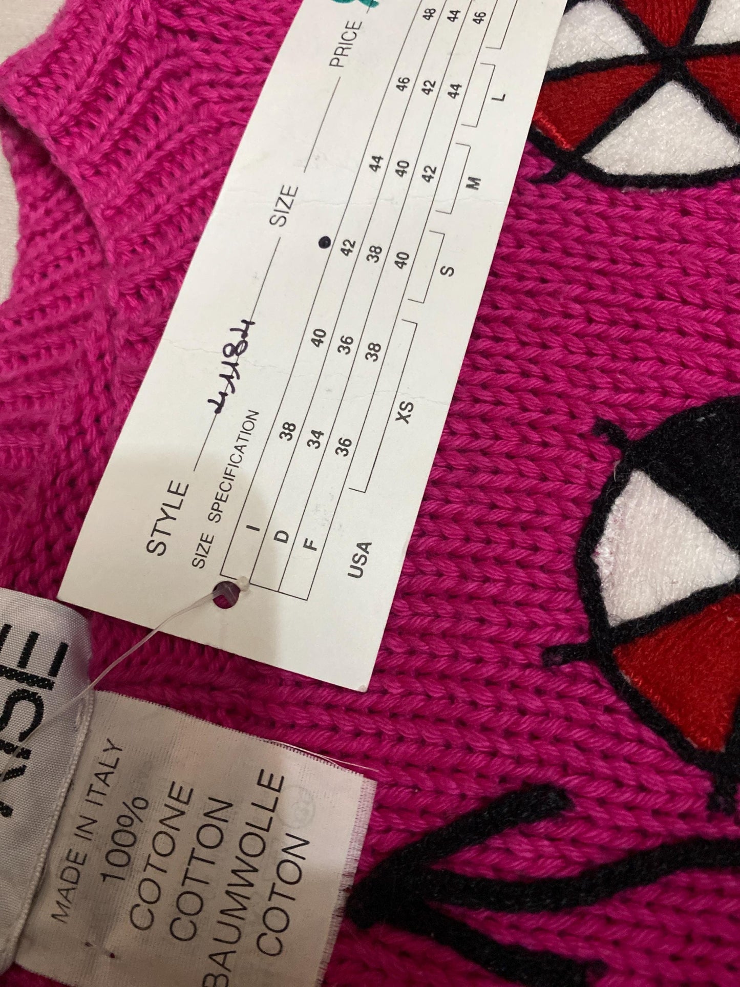 Reprise Paul Klee tribute cotton knit jumper w hand made embroidery, new with tags 80s NOS