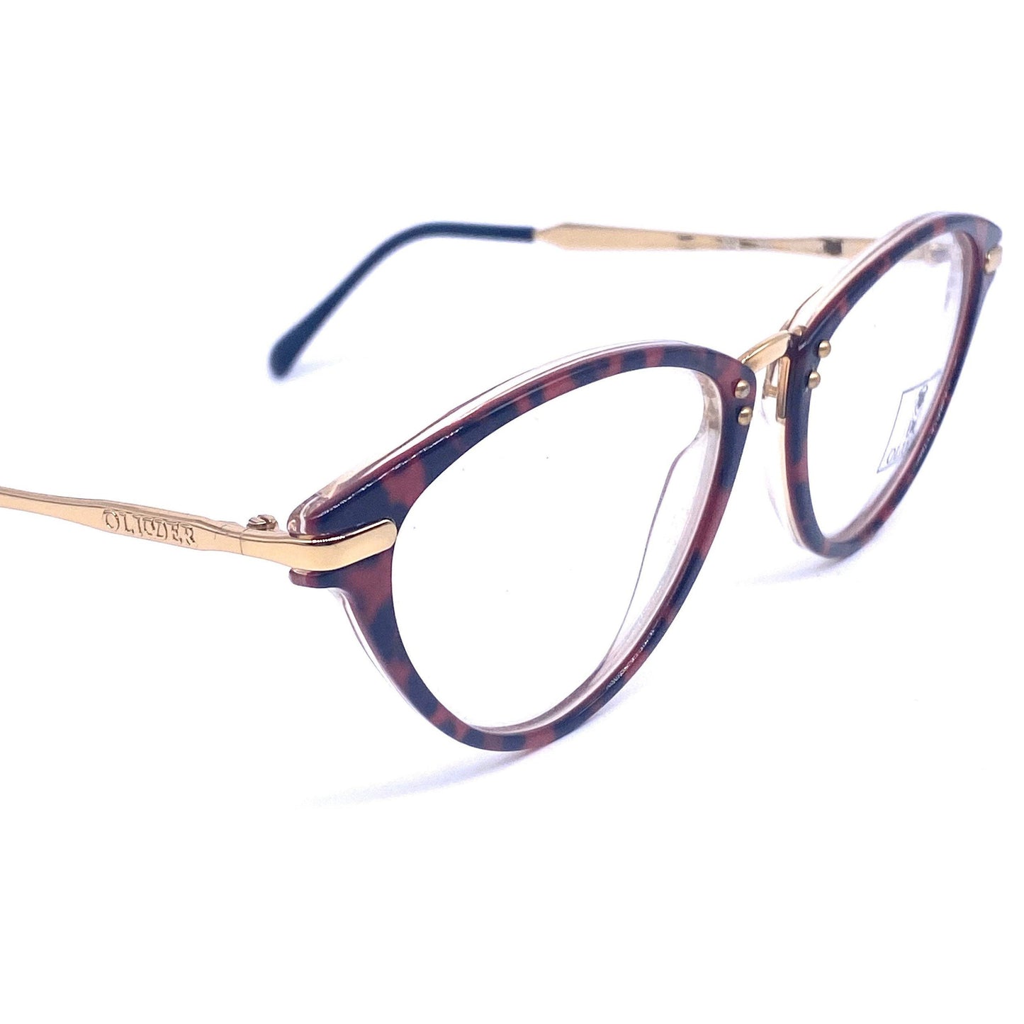 Oliver by Valentino red marbled cateye frames w golden metal temples - hinges, NoS '80 Italy