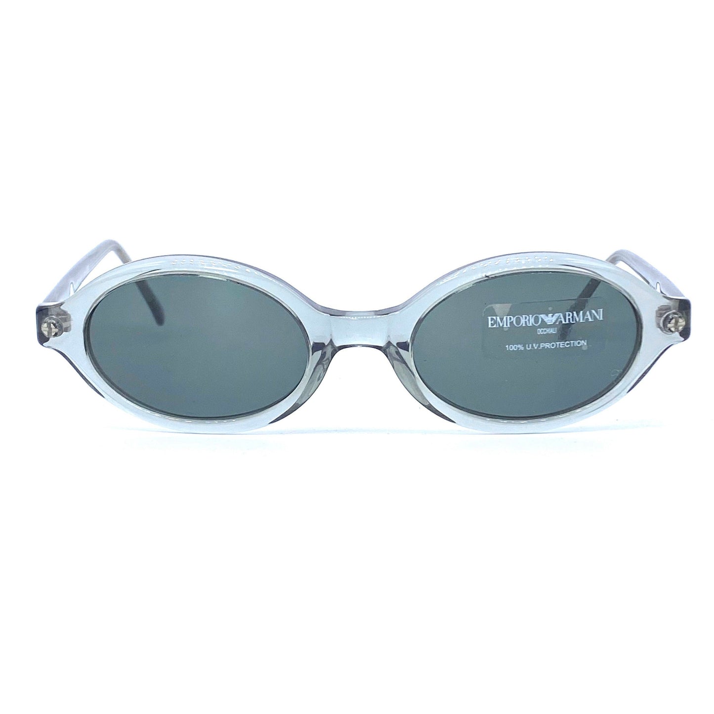 Emporio Armani oval cello sunglasses, minimalist style, available black or grey/clear