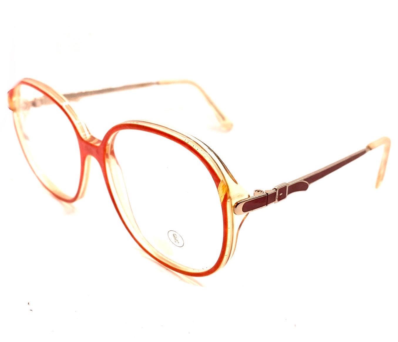 Roberta Di Camerino V35 oversized eyeglasses green/red marble frames w signature buckle temples, NOs 80s