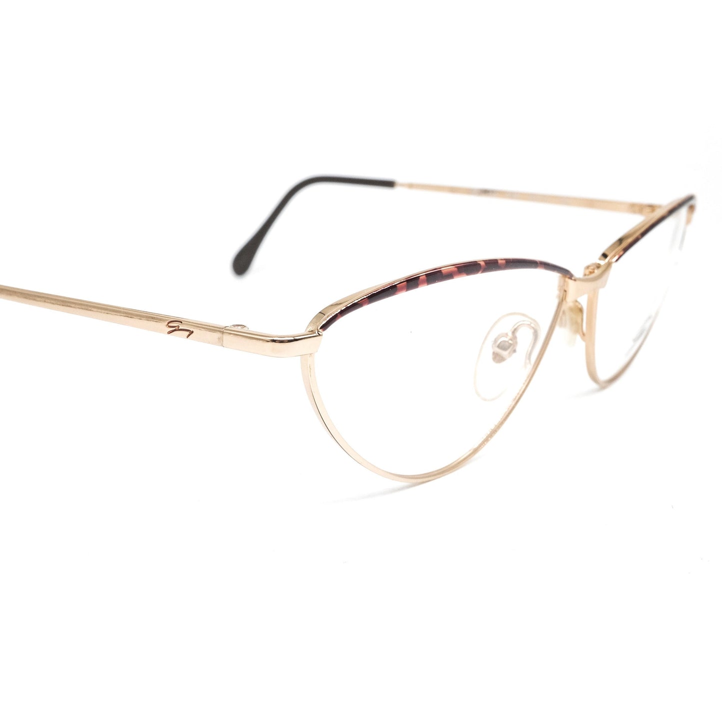 Genny 534 golden metal modernist cateye eyeglasses frames made in Italy, NOS 80s
