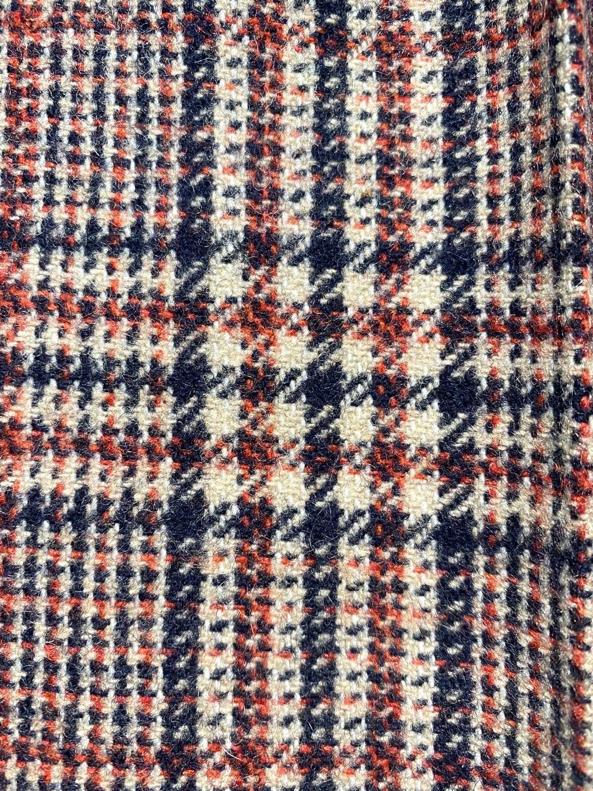 Tailor made flared trousers in warmest tartan wool in beige-blue-burgundy tones, mint!