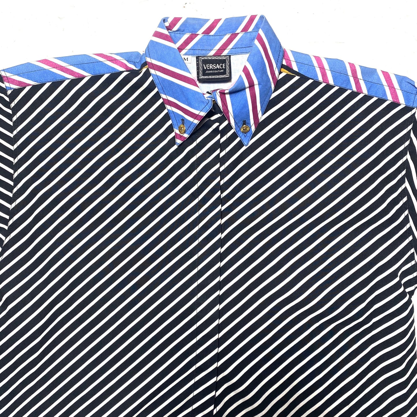 Versace Jeans Couture 90s Washington guarda regimental striped print shirt sz M, Mint