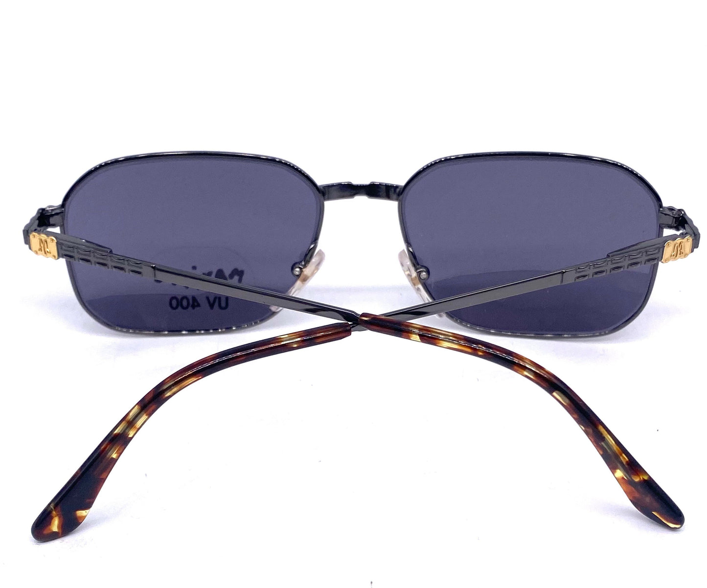 Maxim’s de Paris luxury rectangular metal sunglasses w carved details, in 2 colorways, NOS 90s Italy