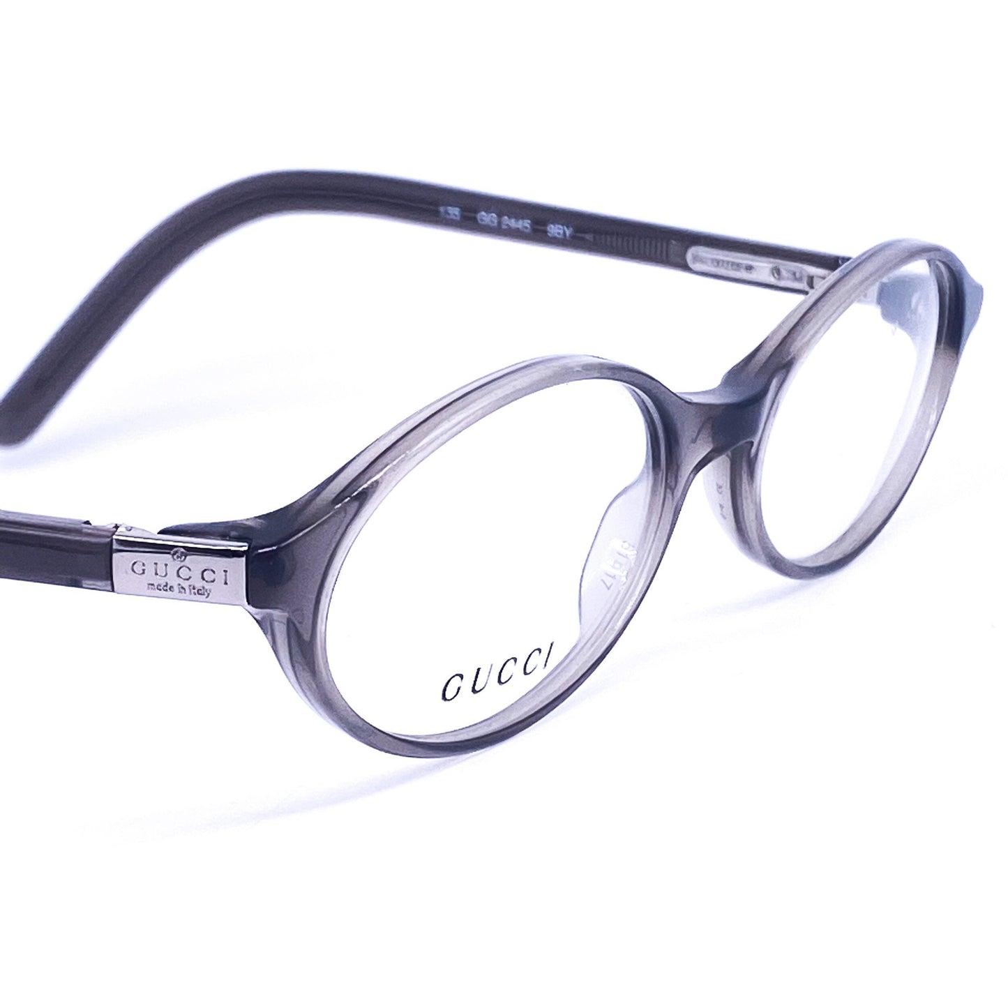 Gucci 2445 oval acetate eyeglasses frames in black and translucent grey culourways, made in italy 1980s NOS