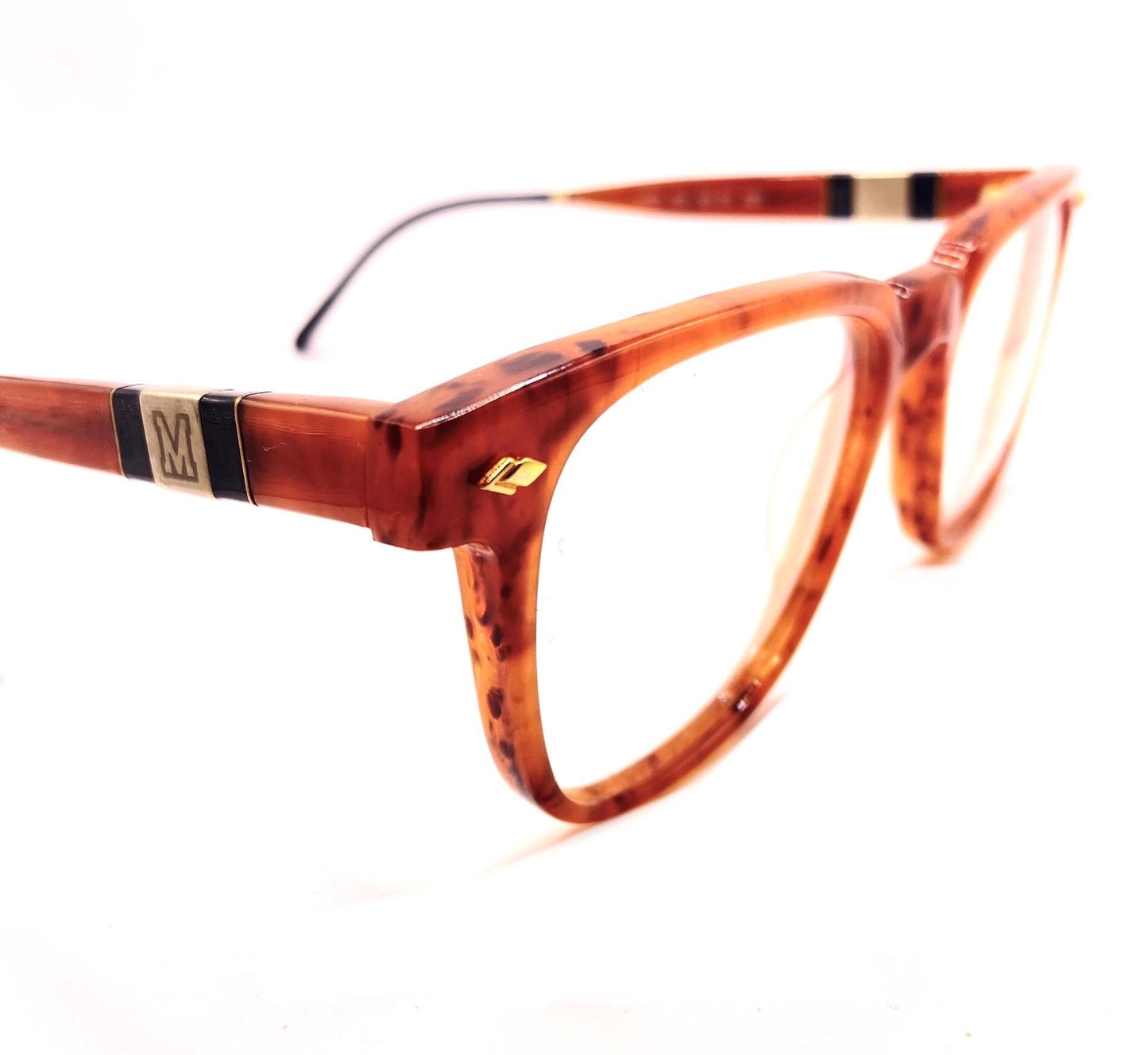 Marlow old school square tortoise frames w golden details. nOS 80s Italy