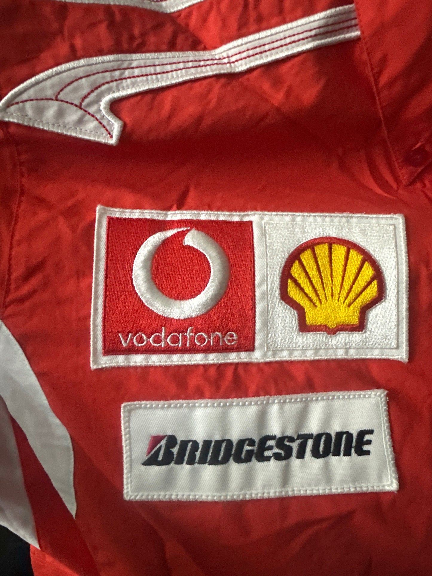 Ferrari team puma red Oxford shirt full of embroidered patches, NOS early y2k
