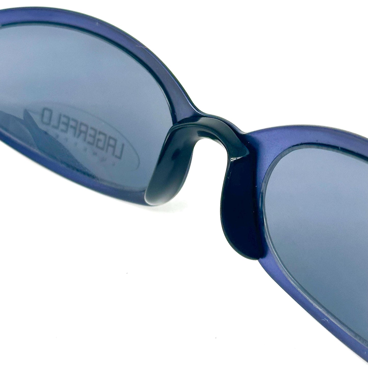 Karl Lagerfeld 4201 oval recatngle wrap around metallic blue and black sunglasses 1990s, NOS