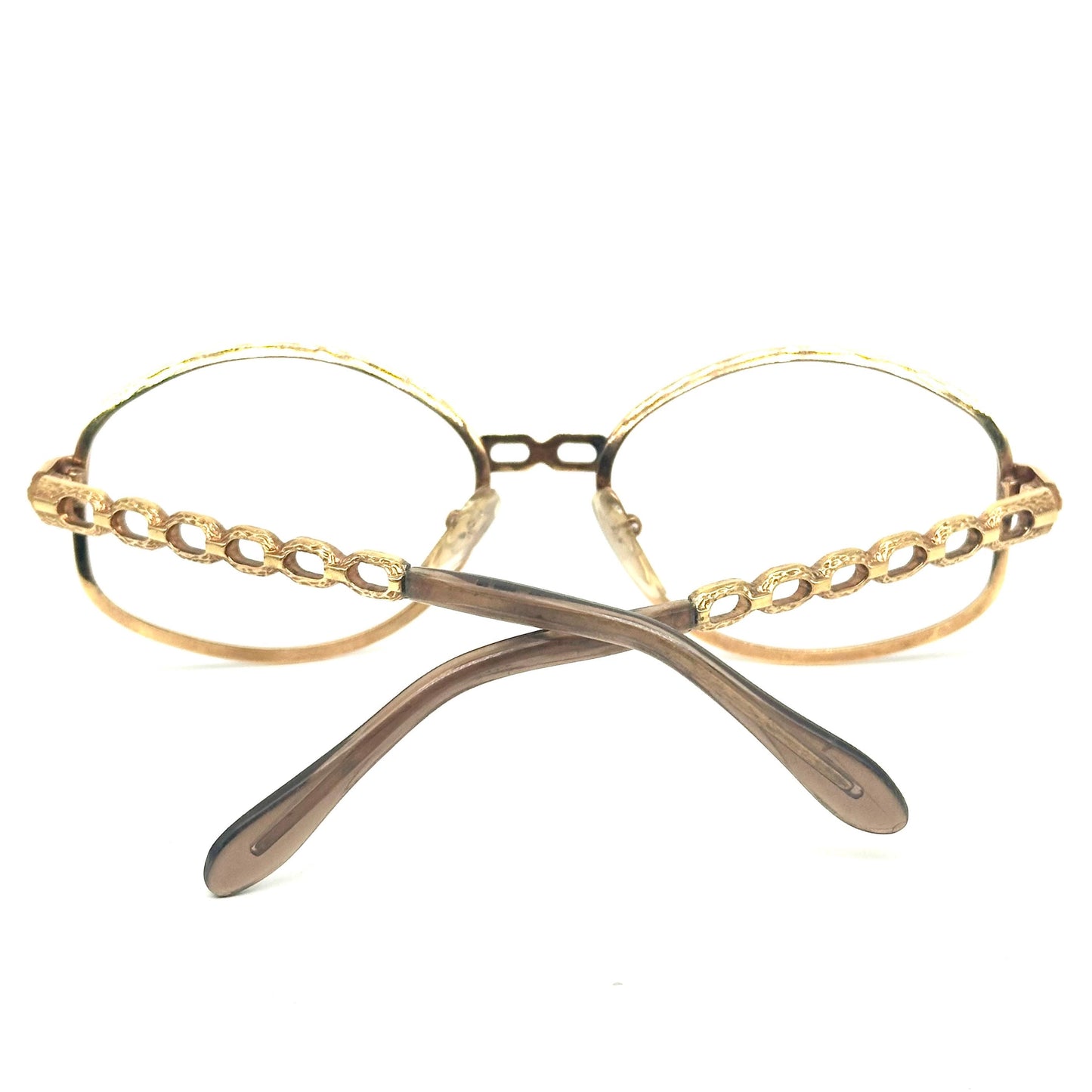 Nigura 813G Japan gold filled oval frames w jewel cutoff - chain designer temples, rare