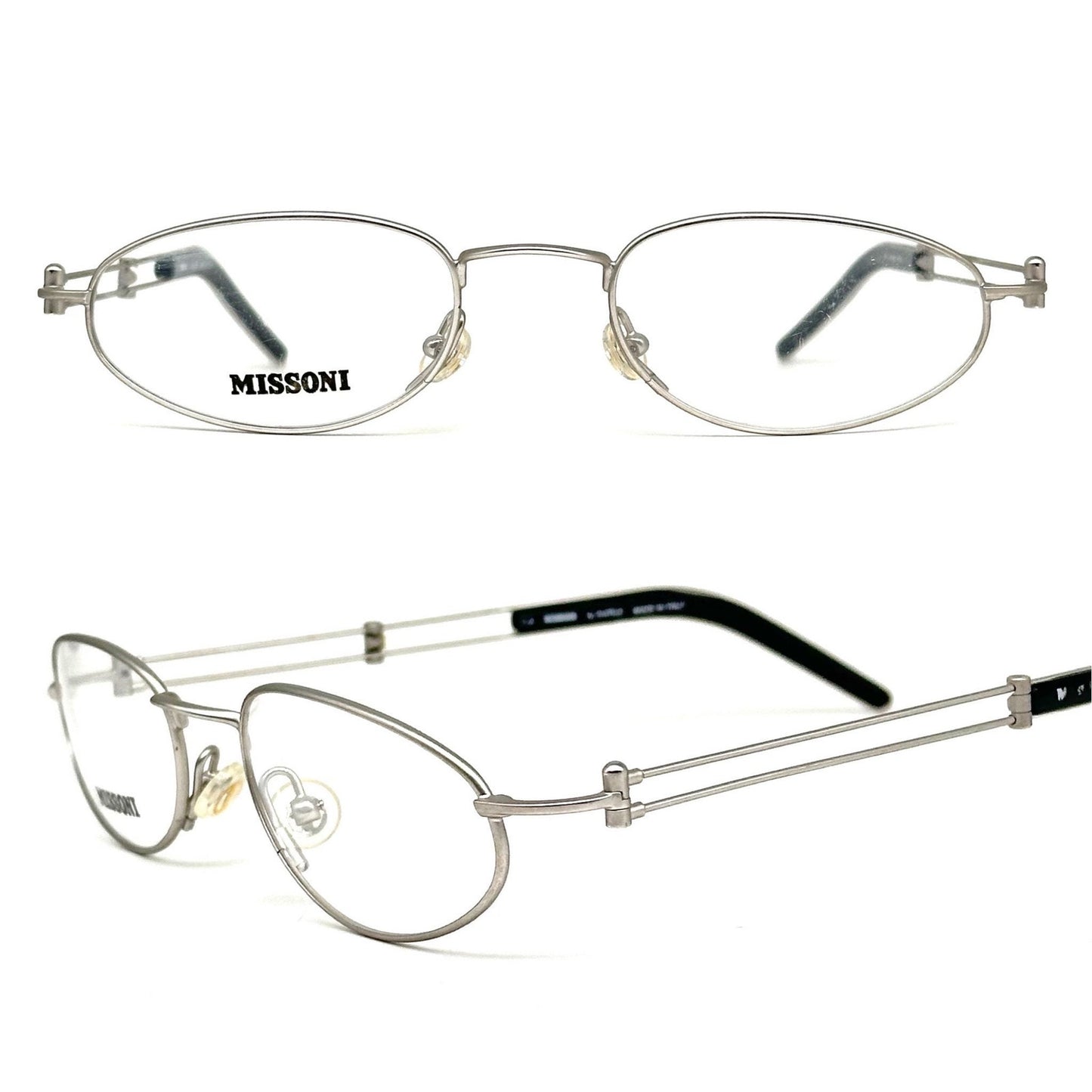 Missoni M445 silver eyeglasses sleek metal flat oval frames made in Italy 80sNOs