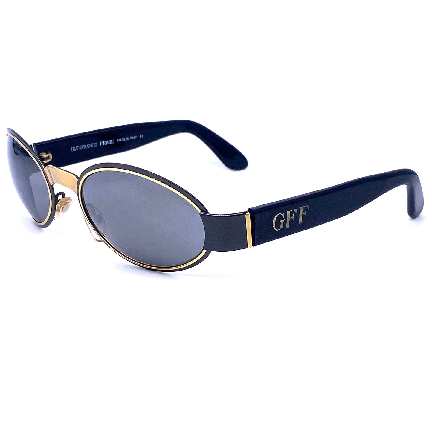 Gianfranco Ferre 311 golden oval wrap sunglasses w cello temples, 3 color combos , NOS 90s Italy