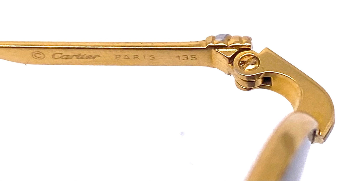 Cartier Orsay aviator sunglasses in golden metal w half rimmed structure, brand new lenses; made in France 1980s