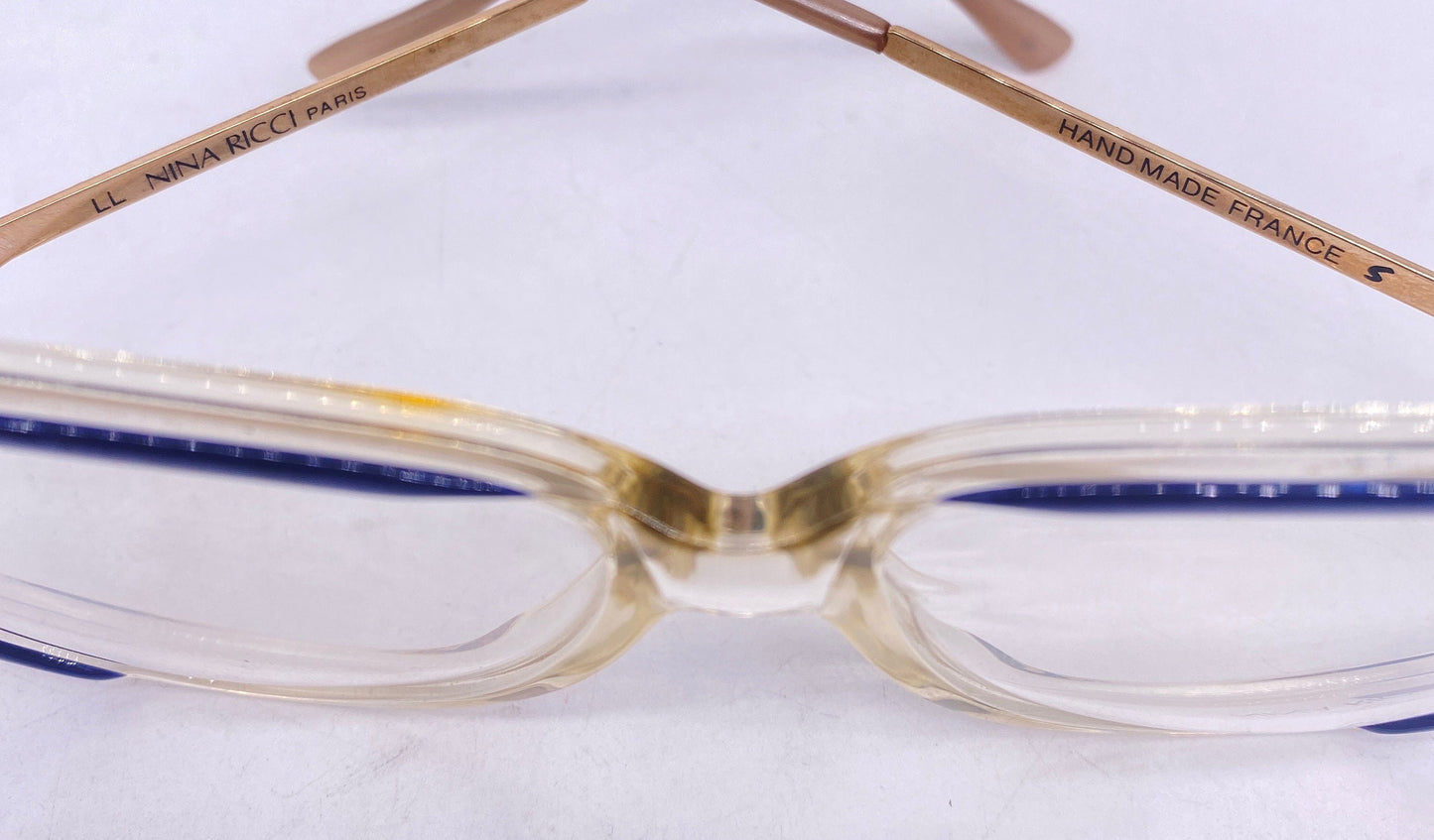Nina Ricci square oversized blue-gold eyeglasses frames hand made in France in the 80s, gorgeous and minty