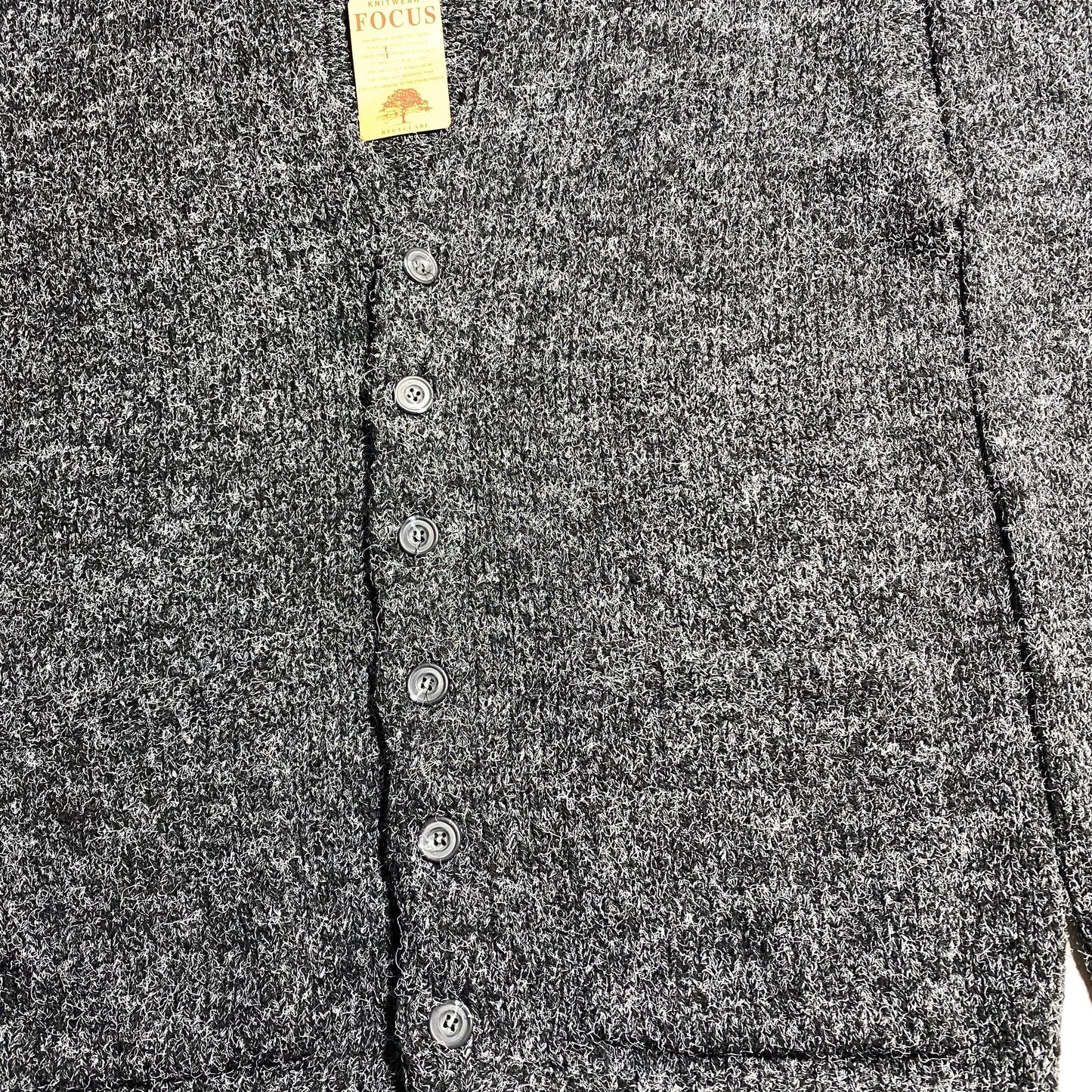 Focus 90s wool blend grey melange cardigan with pockets, new with tags.