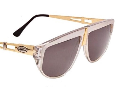 Borbonese luxury wrap sunglasses in white-clear cello with golden metal details and temples, NOS 80s Italy