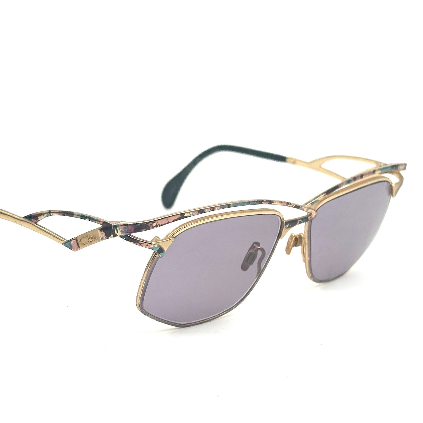 Cazal 255 avant garde golden metal asymmetrical cutoff browline sunglasses made in W Germany, great condition