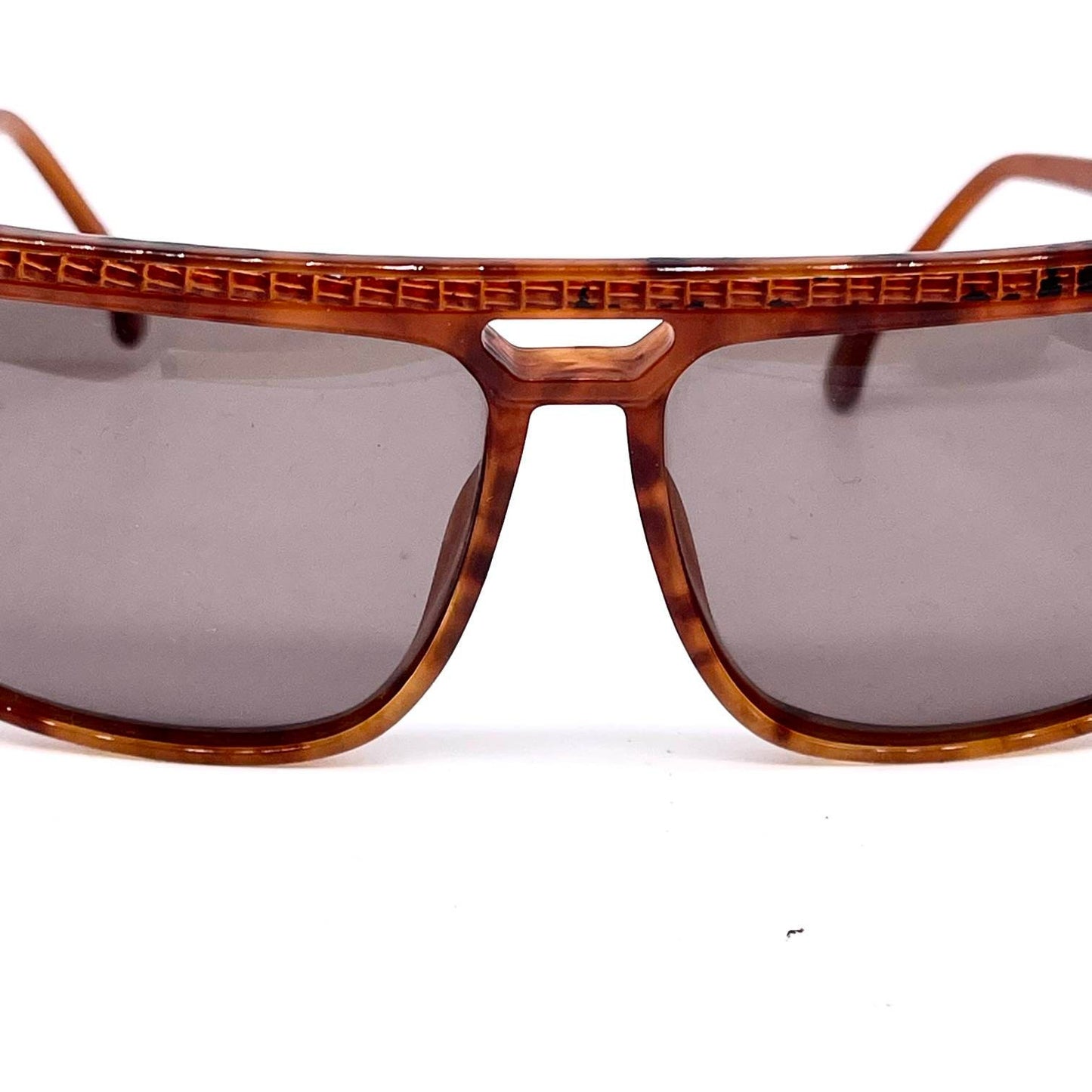 Trussardi flat top square sunglasses w leather inserts, NoS 80s Italy