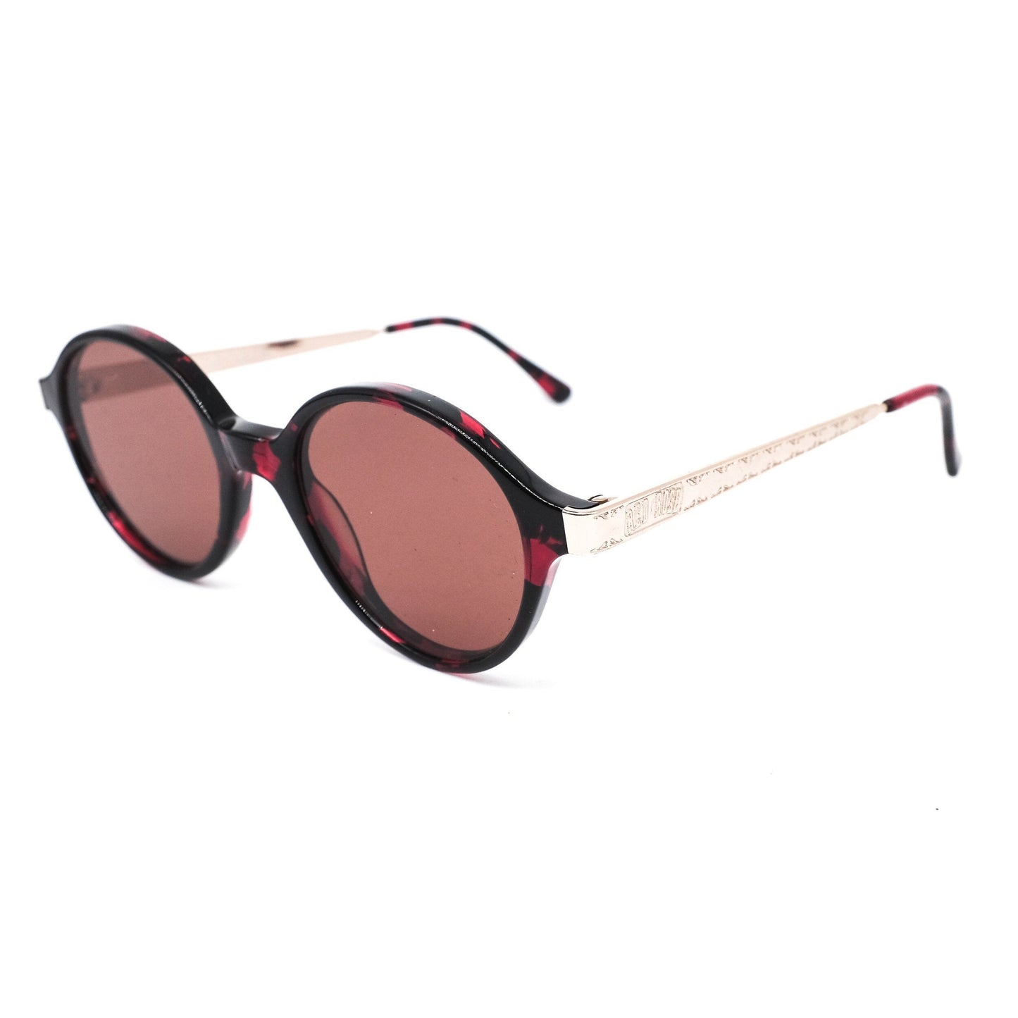 Red Rose RR51 round tortoise sunglasses with flat lenses & golden metal carved temples, NoS 80s