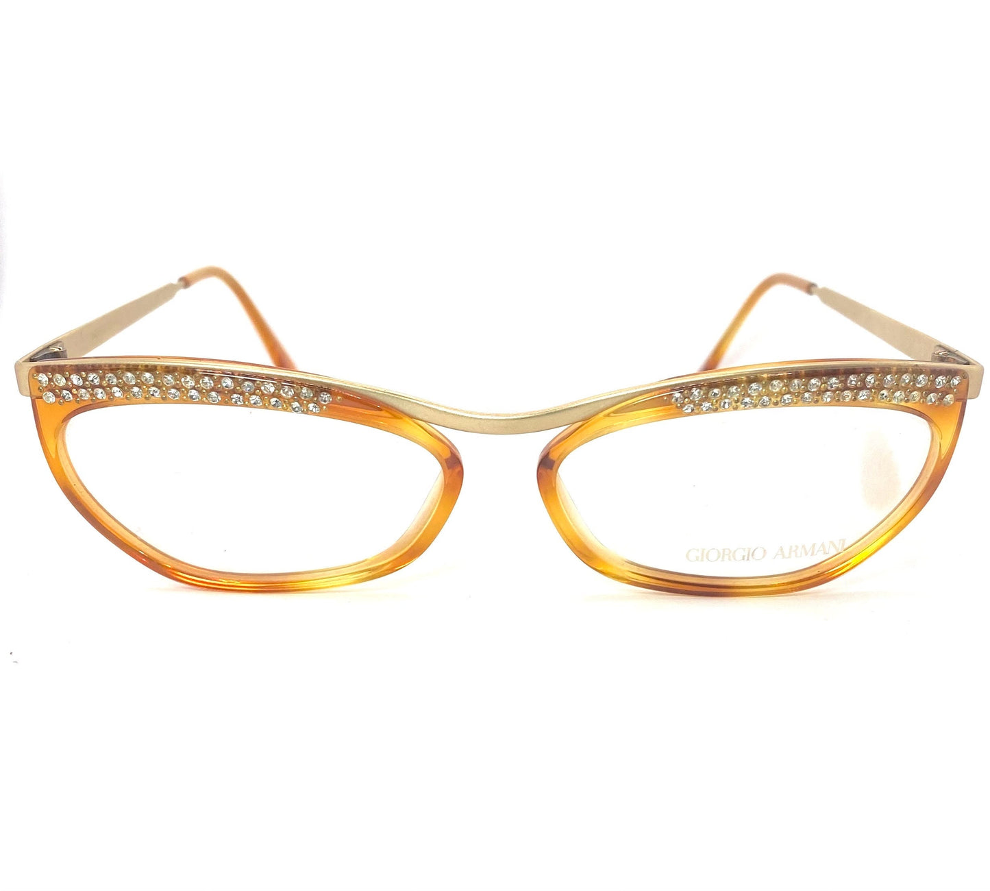 Giorgio Armani 413 demi blonde / Matt gold cateye eyeglasses w/rhinestones browline detail, NOS 80s Italy