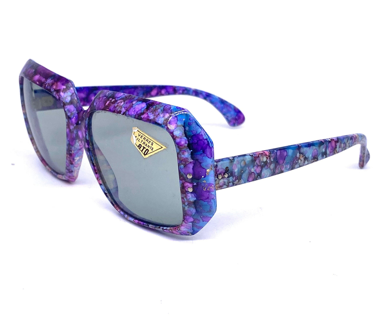 Ato France collectible squared oversized sunglasses w psychedelic texture, NOS