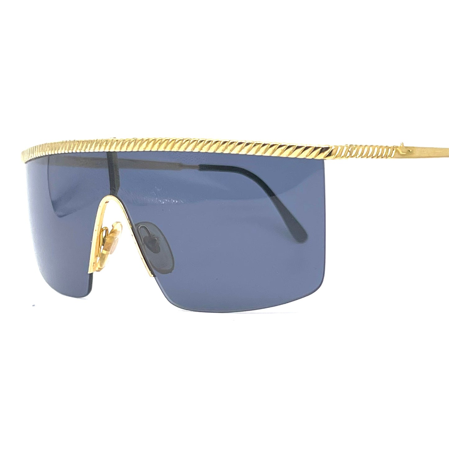Mimmina mask sunglasses with gold plated in brown line and temple / rope style NOS 80s