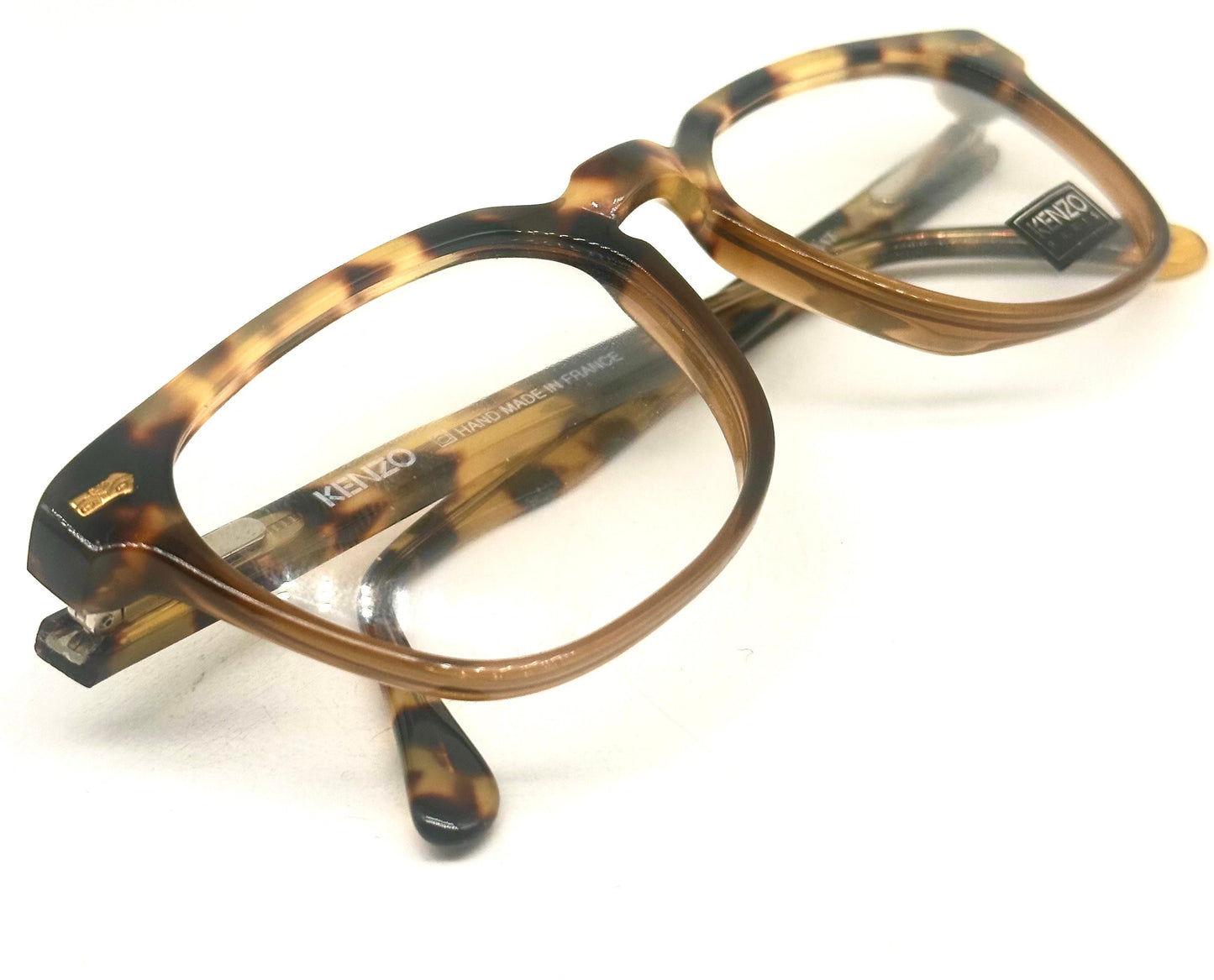 Occhiali da vista Kenzo K473 Sculpteur quadrati geek in bicolore tartaruga/violoncello marrone, NOS anni '80 Fatto a mano in Francia