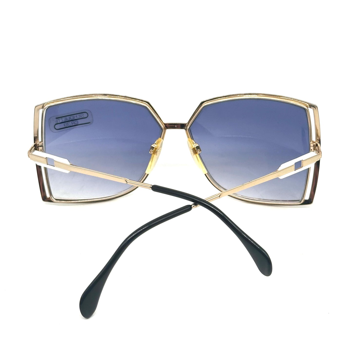 Silhouette 8010 vintage squared white and gold metal frame, blue gradient lenses sunglasses 1980s NOS Austria