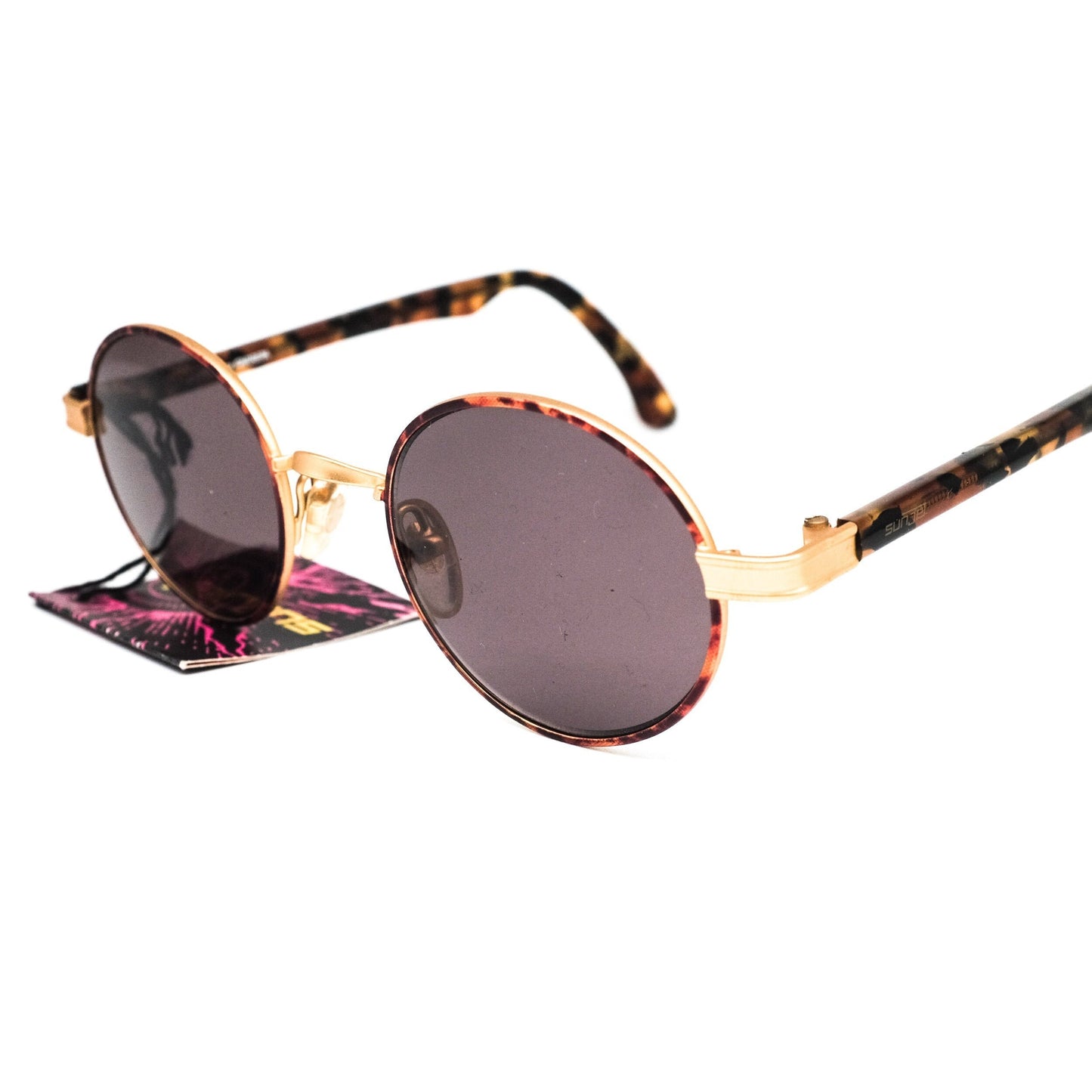 Sunjet by Carrera lennon style round cello sunglasses with tortoise acetate and golden metallic parts made in Italy, 1980s NOS