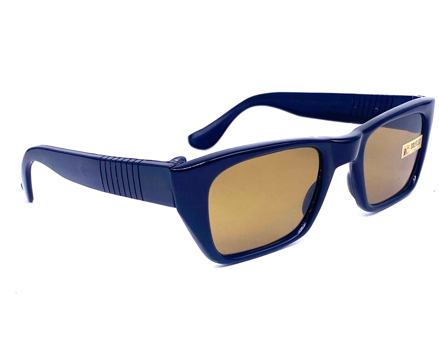 1960s Solflex square oversized tortoise sunglasses with green crystal lenses, NOS Italy