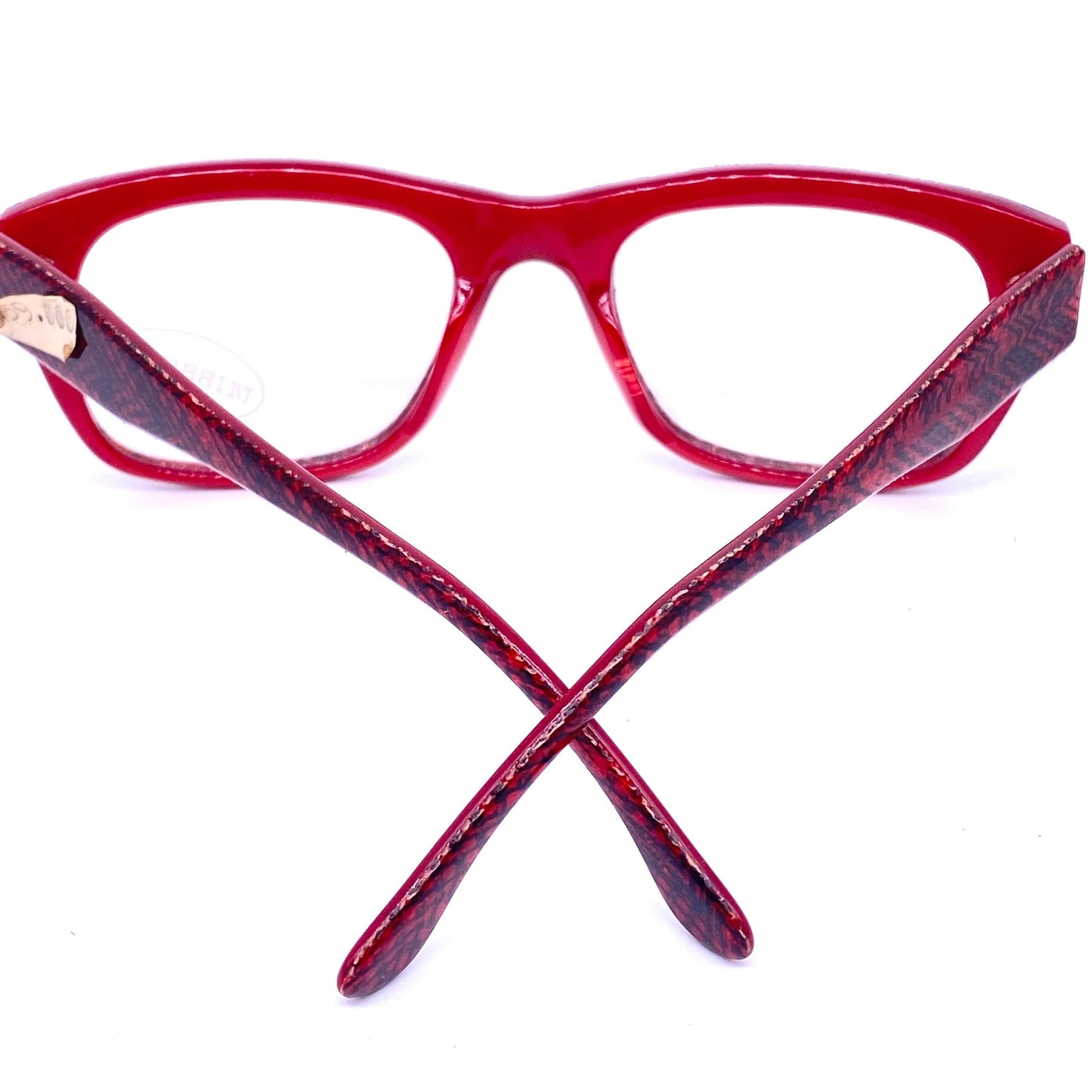 Missoni M107 iconic red chevron fabric inlaid square unisex frames, red base w black stripes, NOS 80s