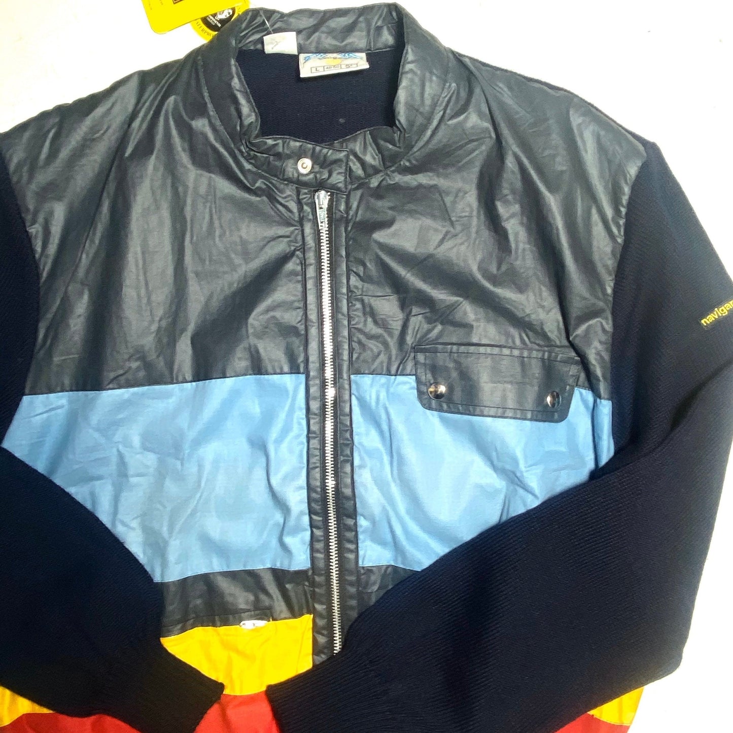 Navigare vintage sailor / mariner knitted zip up jumper / jacket, 1980s NOS Italy