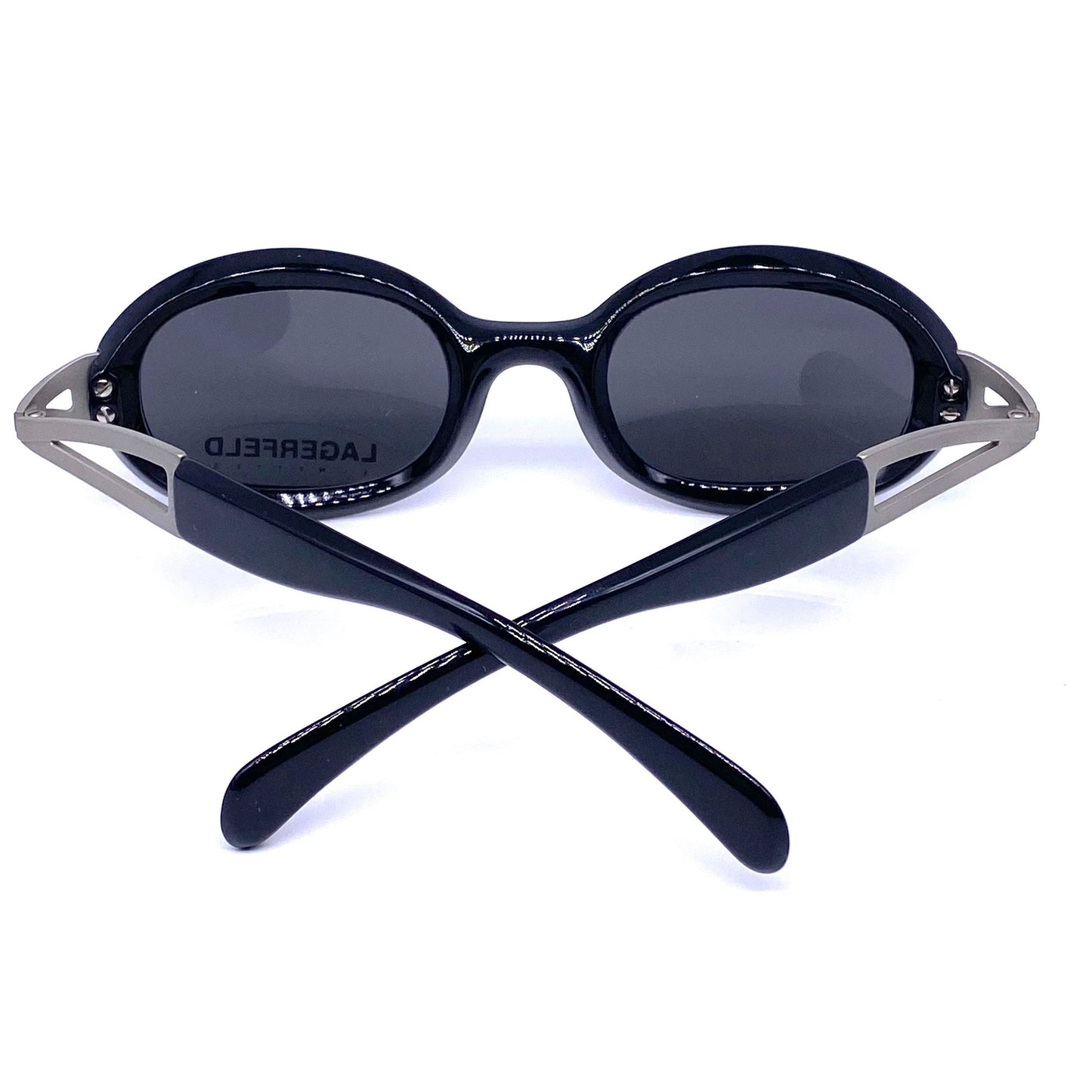 Karl Lagerfeld 90s oval black avant garde sunglasses made in France, NOS mint