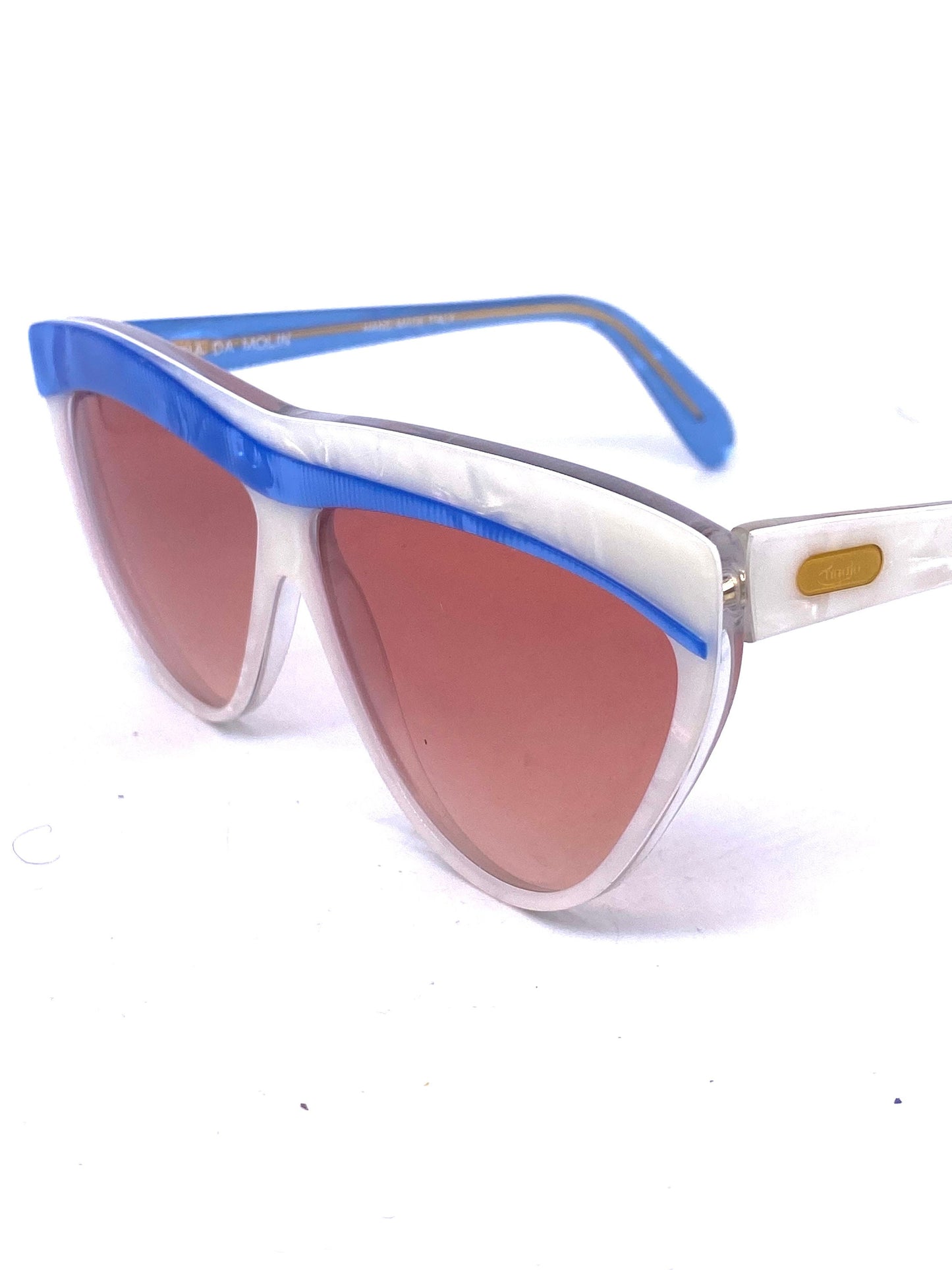 Zagato asymmetrical pearl / red or blue oversized cateye sunglasses hand made in Italy 80s NOS