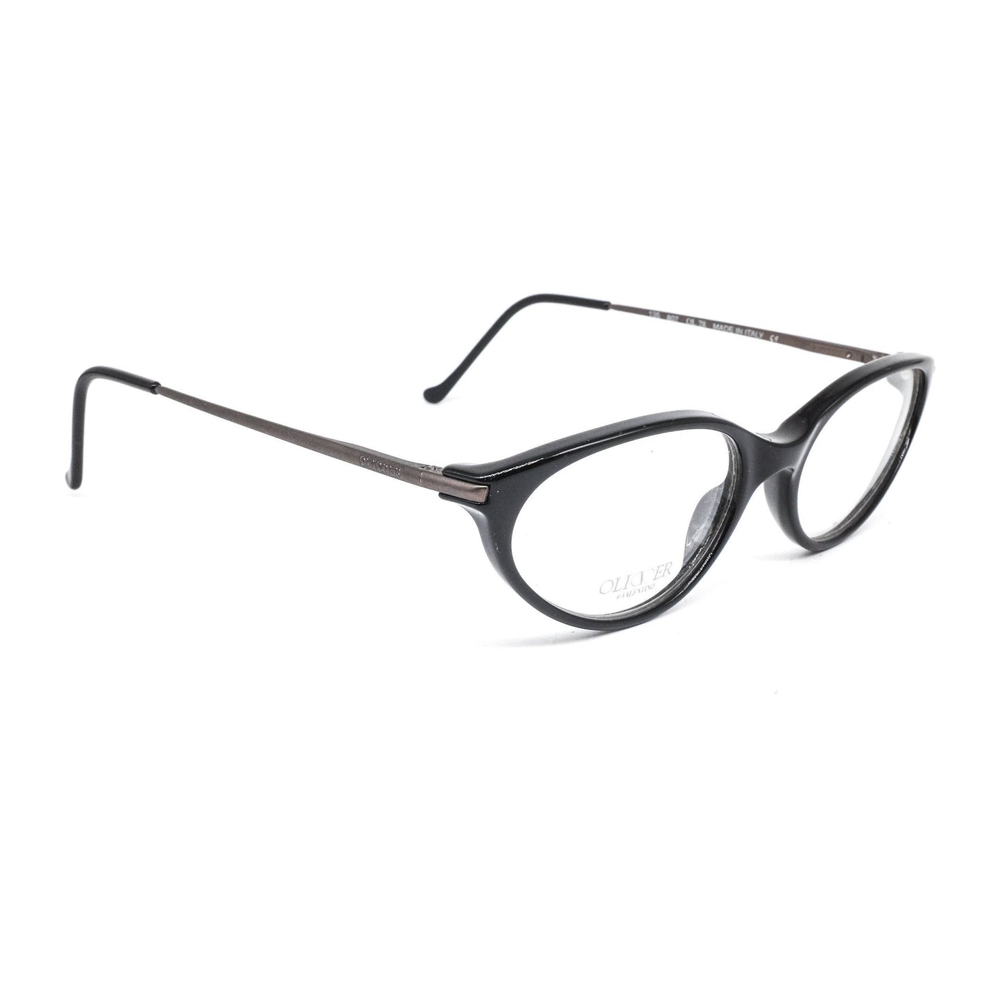 Oliver Valentino ultra light black cateye frames w gunmetal temples, elegant and minimalist design, NoS 80s