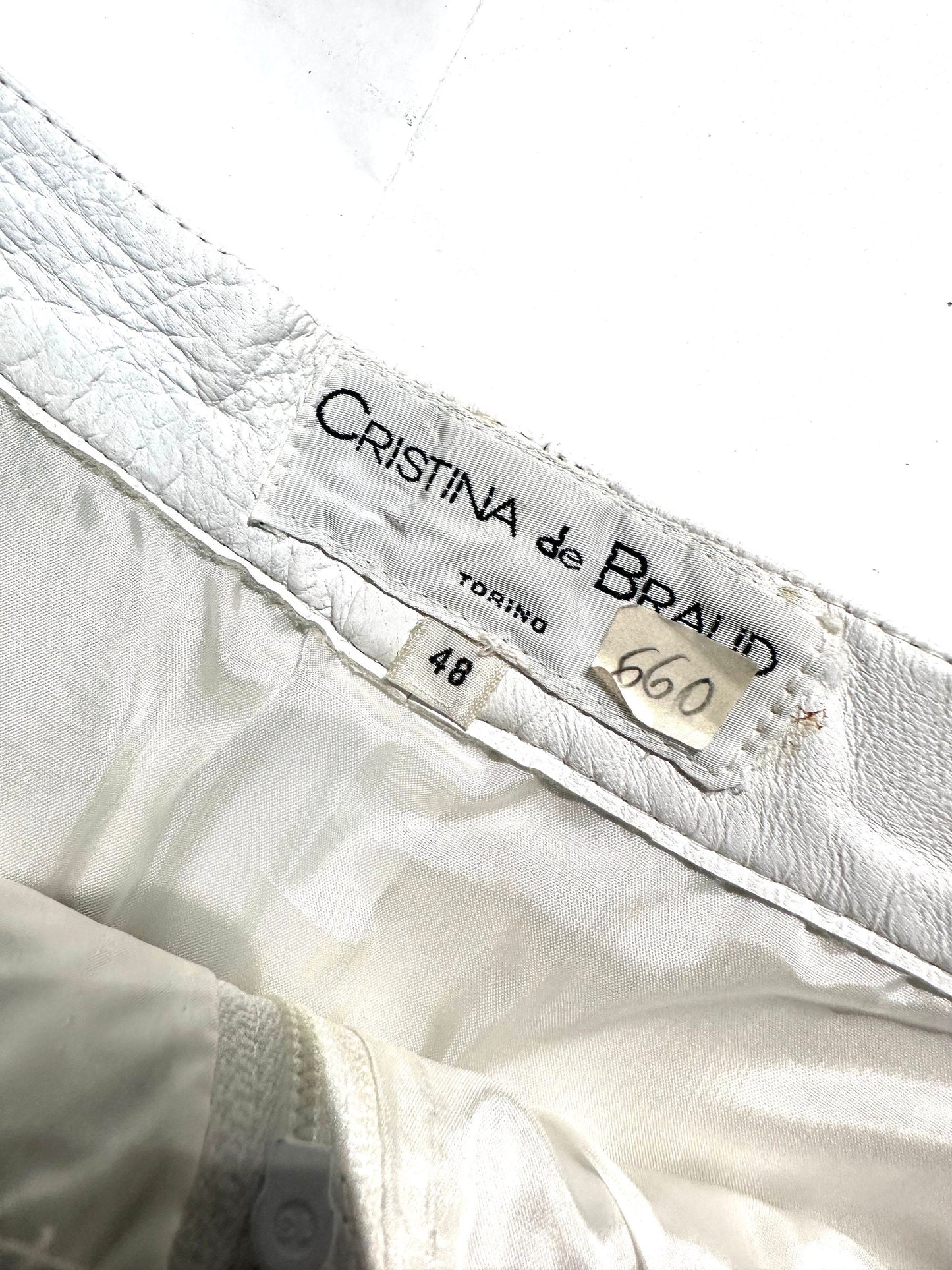 Cristina de Braud ice grey leather pencil skirt, NOS 90s sz 48