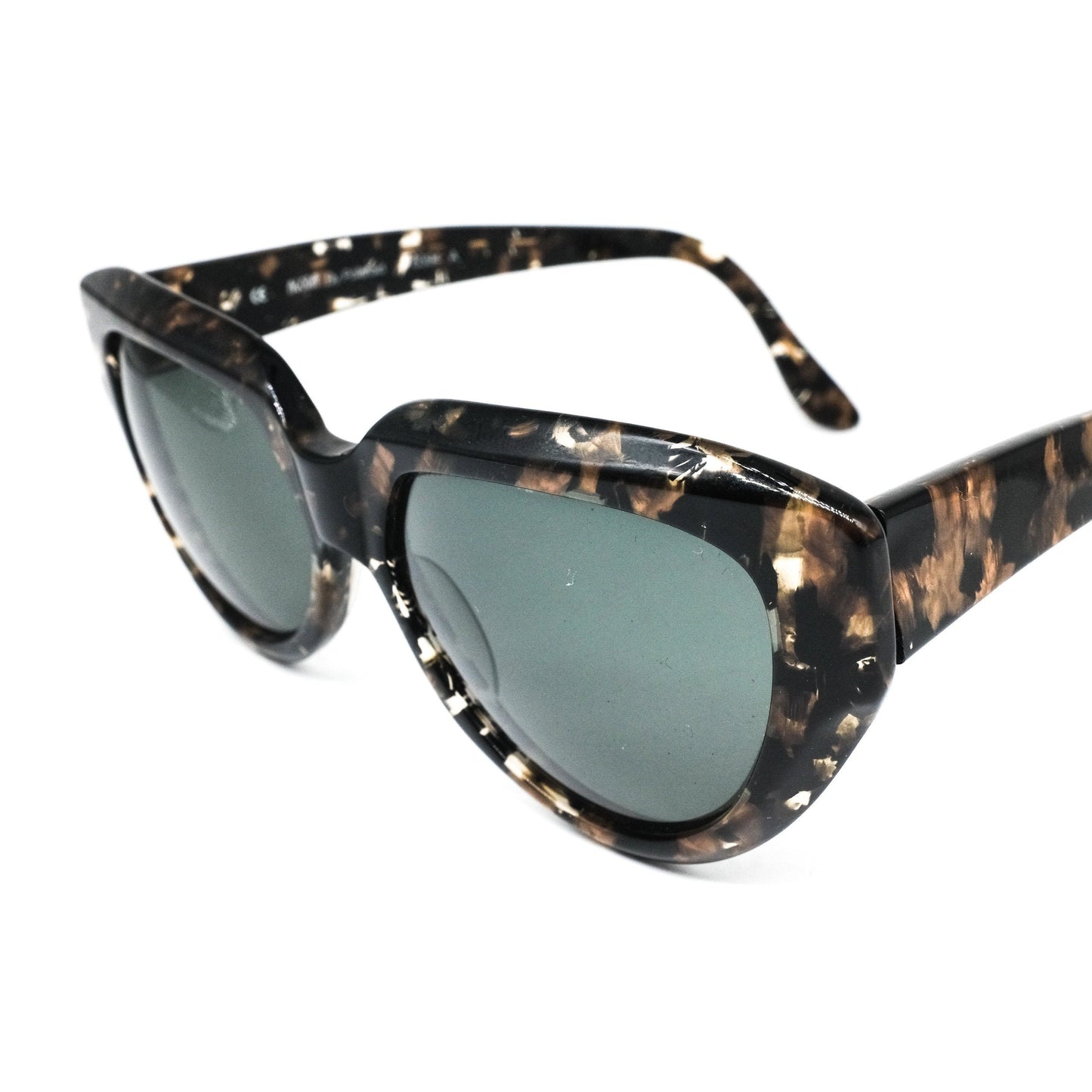 Agora by Polaroid 8394 vintage black brown tortoise acetate cat eye sunglasses with black lenses, 1990s NOS. Framed in Italy