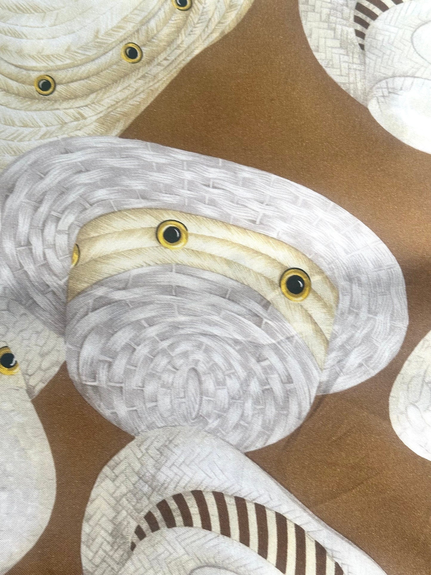 Spazio 100% silk t-shirt w panama hats scarf style print allover a beige base, sz L / 44ITa new old stock 80s