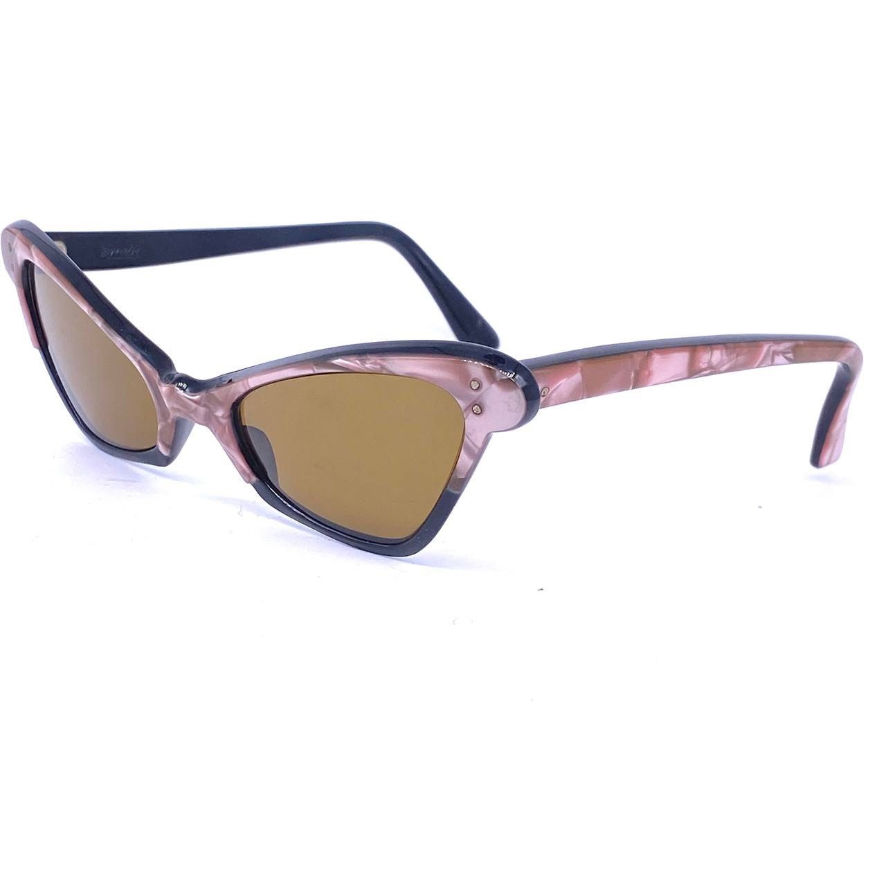 Errebi carette sunglasses,m collectible pink pearl - black multilayered cello, NOS 1950s Italy