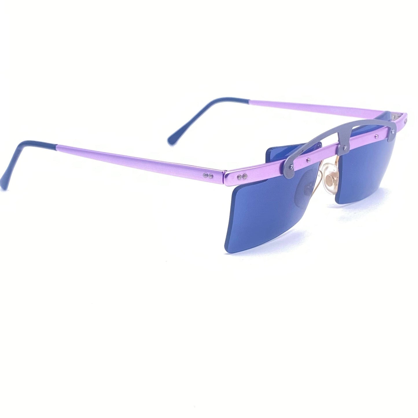 Sin&Cos square lilac metal sunglasses with silver Arch bridge, eye catching avant garde design, NOS 90s