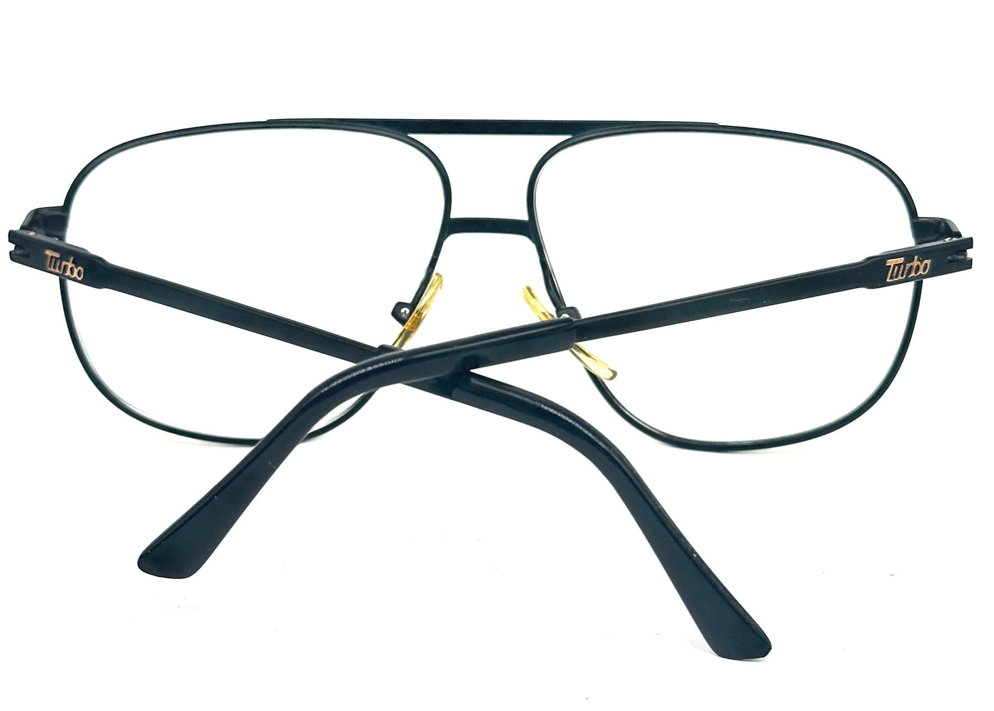 Sferoflex Turbo 679 matte black aviator eyeglasses frames with golden dbl bridge and embossed branding, NoS 80s